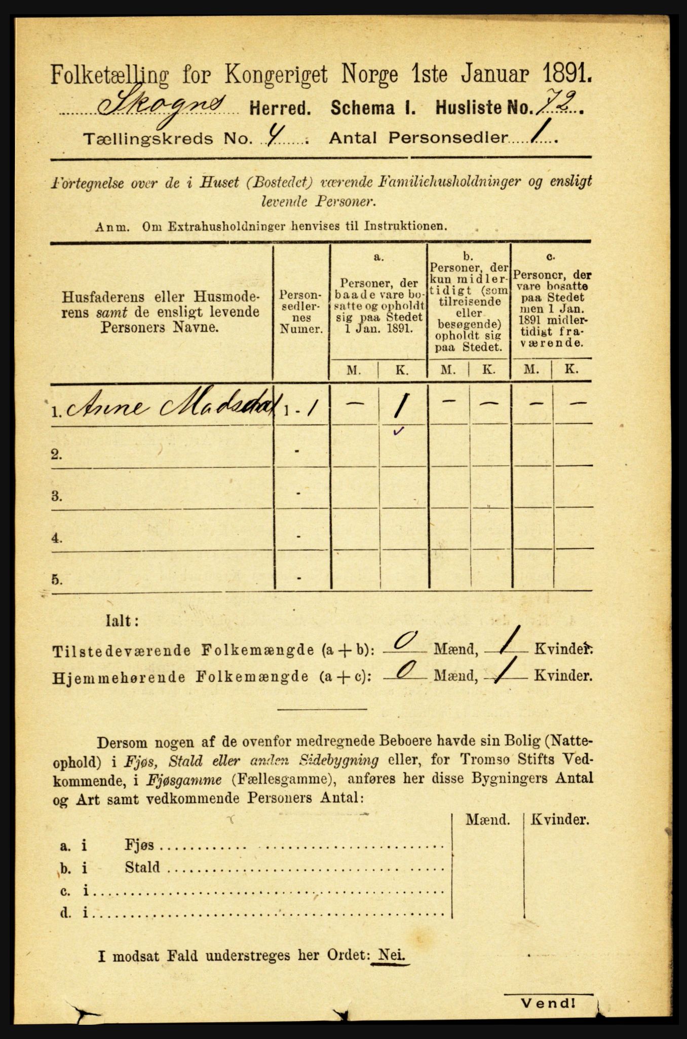 RA, 1891 census for 1719 Skogn, 1891, p. 2339