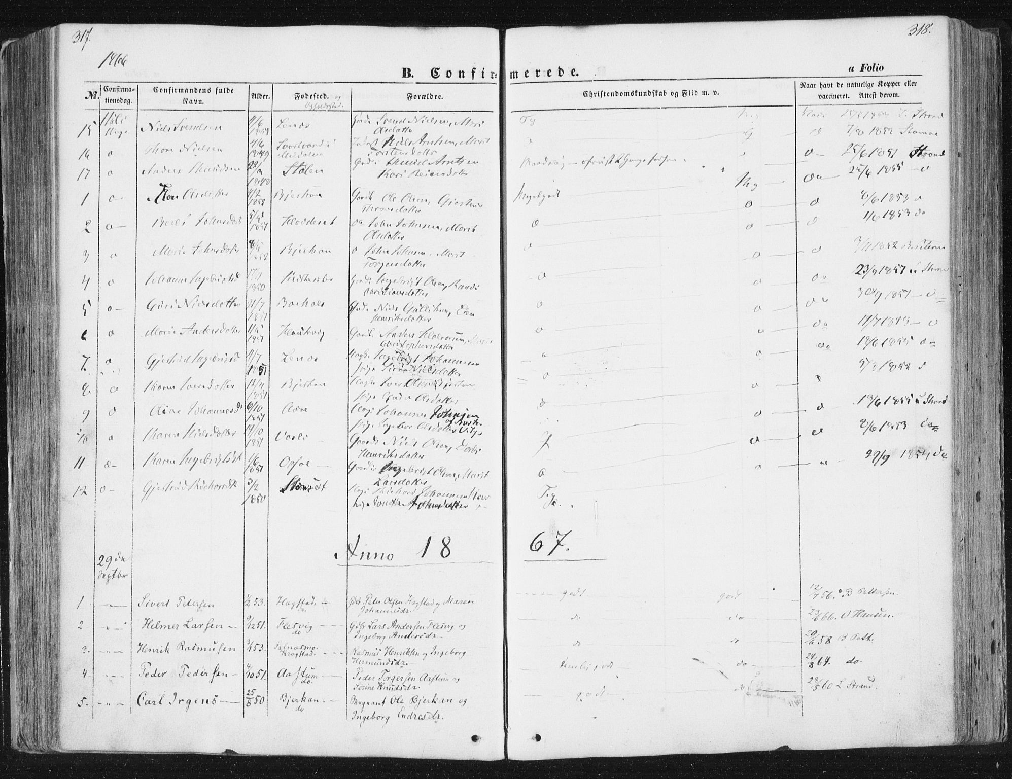 Ministerialprotokoller, klokkerbøker og fødselsregistre - Sør-Trøndelag, SAT/A-1456/630/L0494: Parish register (official) no. 630A07, 1852-1868, p. 317-318