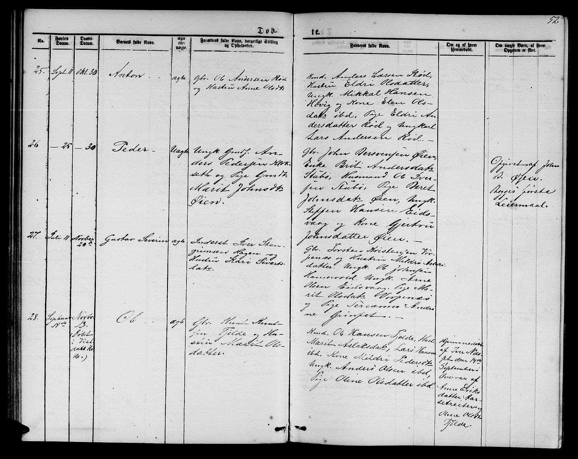 Ministerialprotokoller, klokkerbøker og fødselsregistre - Møre og Romsdal, AV/SAT-A-1454/551/L0630: Parish register (copy) no. 551C02, 1867-1885, p. 52