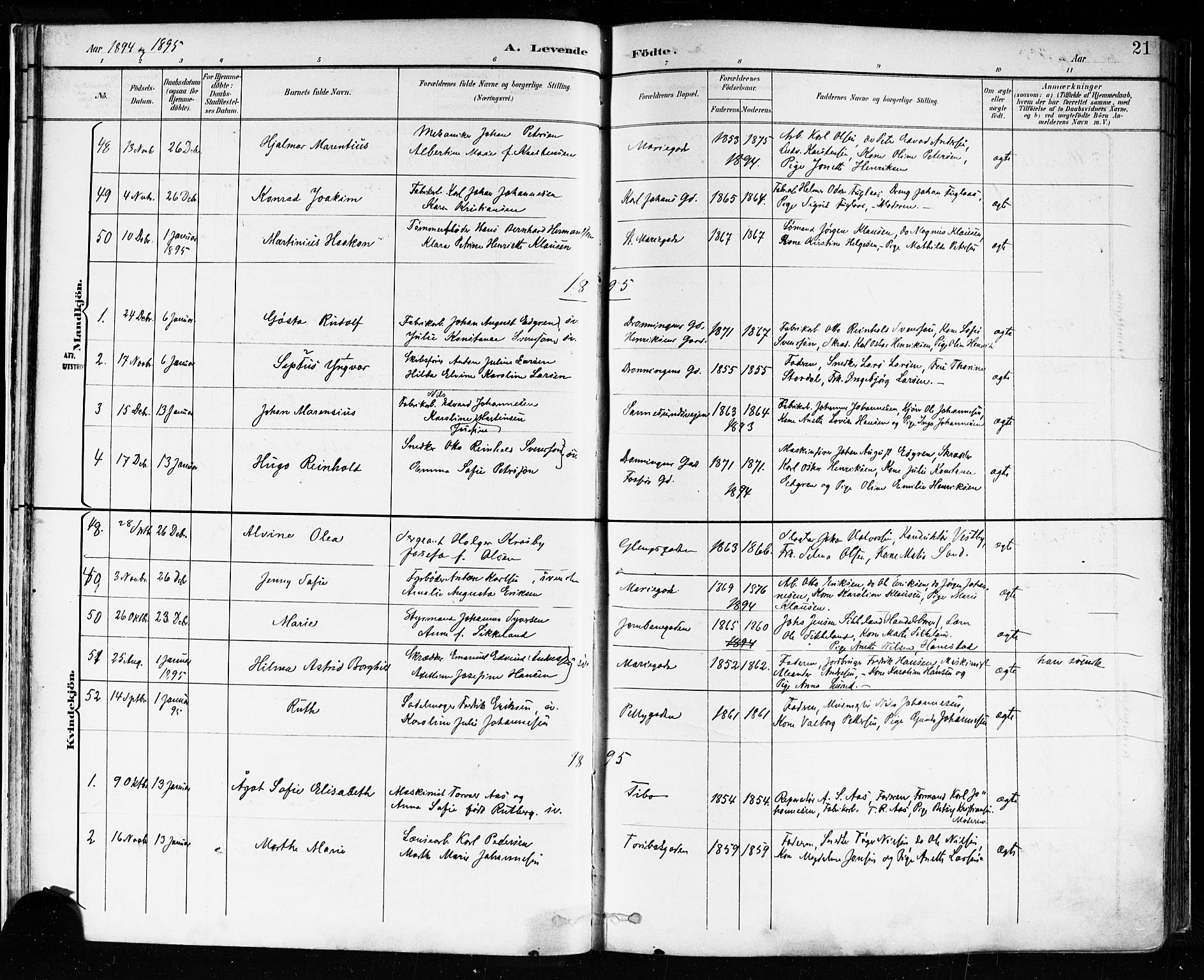 Sarpsborg prestekontor Kirkebøker, AV/SAO-A-2006/F/Fa/L0004: Parish register (official) no. 4, 1892-1899, p. 21