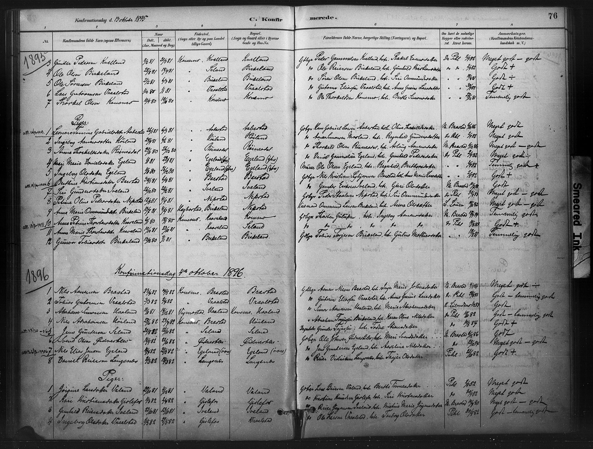Nord-Audnedal sokneprestkontor, AV/SAK-1111-0032/F/Fa/Faa/L0003: Parish register (official) no. A 3, 1882-1900, p. 76