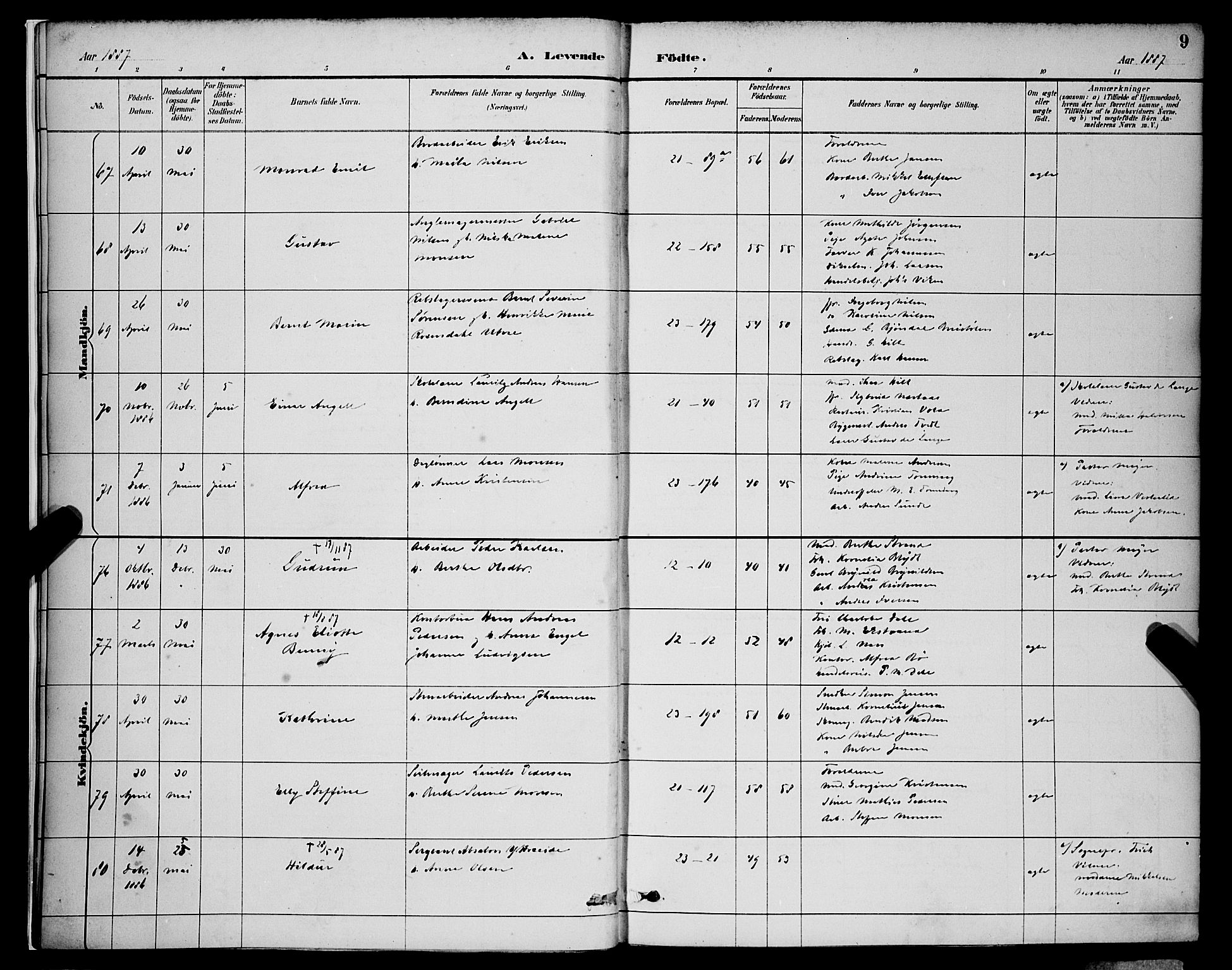 Korskirken sokneprestembete, AV/SAB-A-76101/H/Hab: Parish register (copy) no. B 9, 1887-1896, p. 9