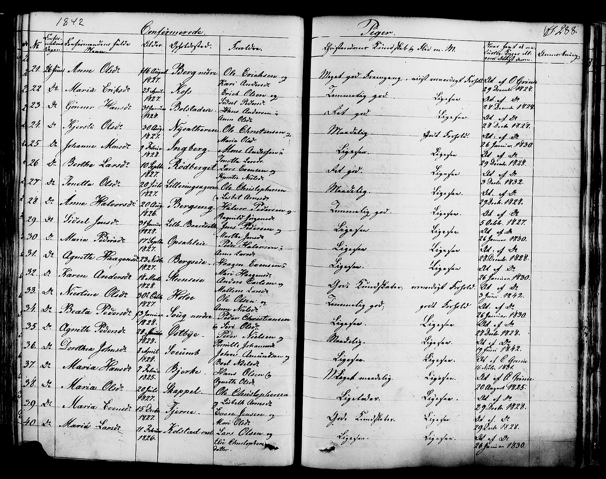 Ringsaker prestekontor, AV/SAH-PREST-014/K/Ka/L0008: Parish register (official) no. 8, 1837-1850, p. 288