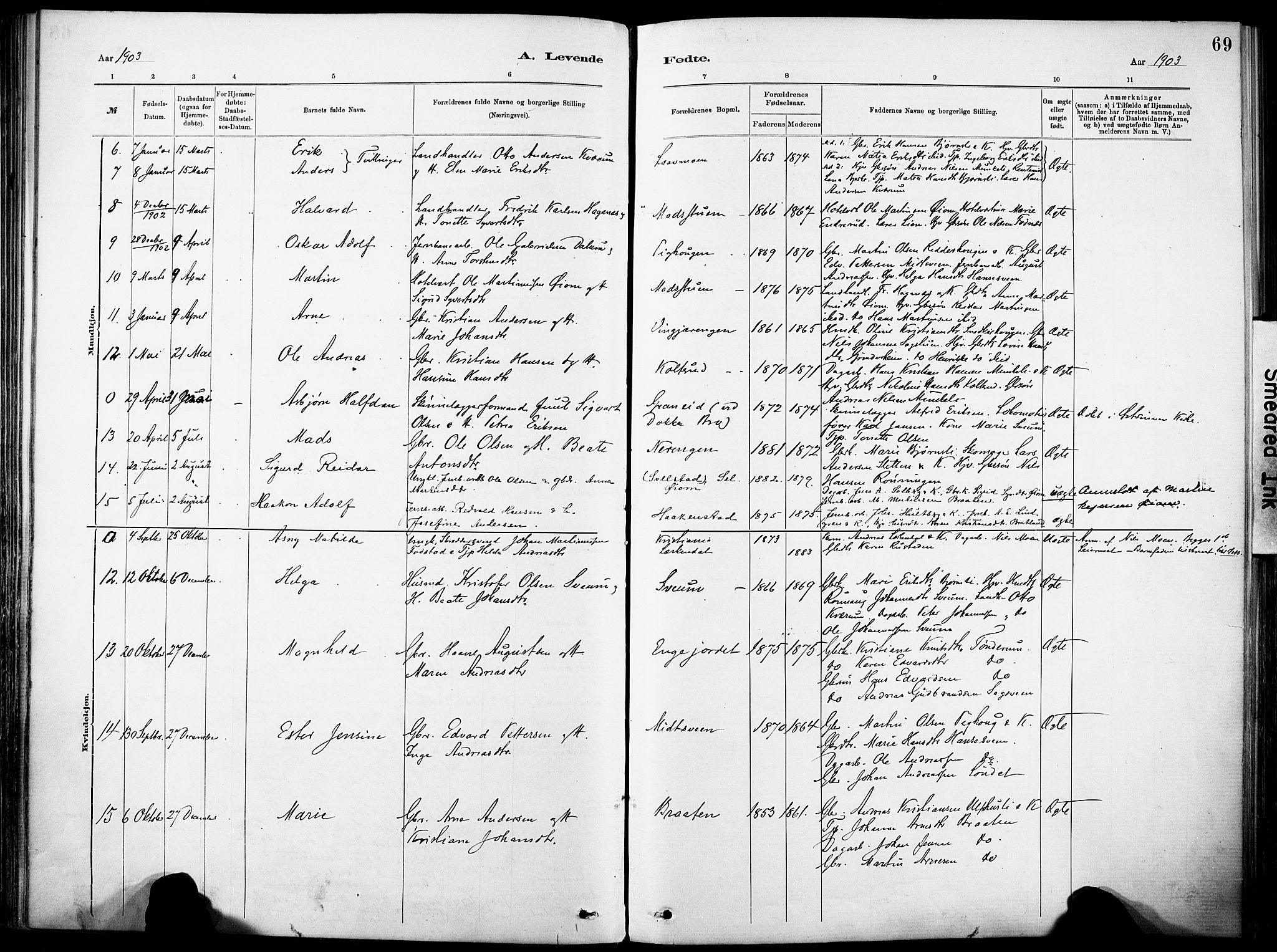 Nordre Land prestekontor, AV/SAH-PREST-124/H/Ha/Haa/L0005: Parish register (official) no. 5, 1882-1903, p. 69a