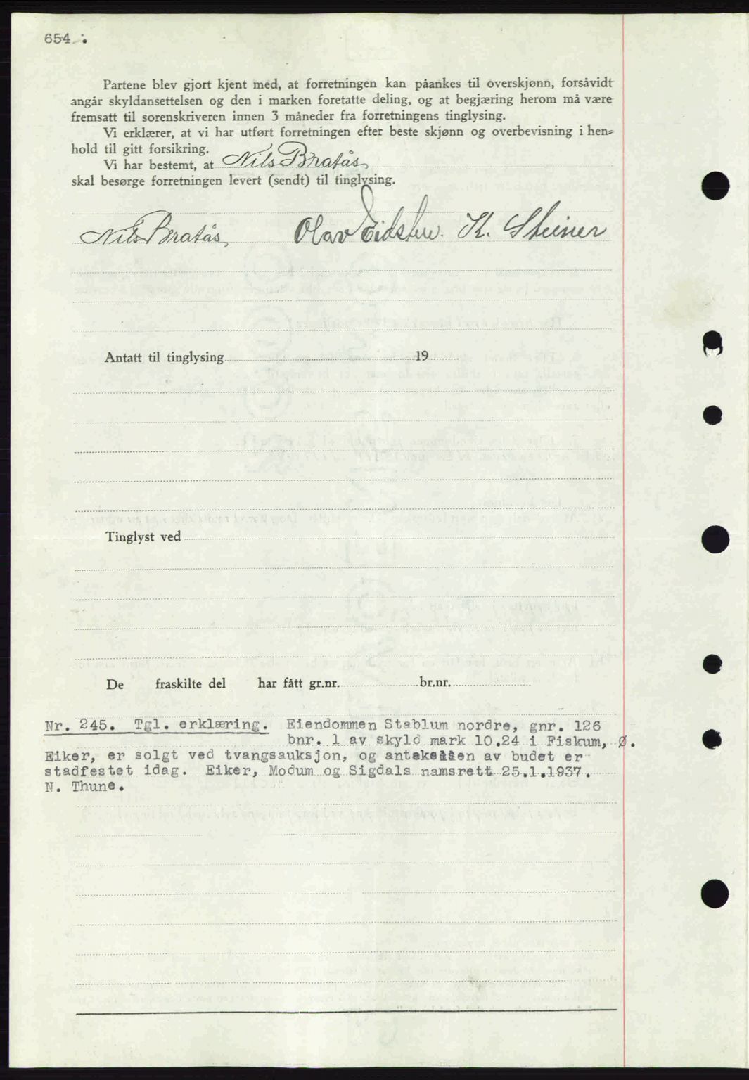 Eiker, Modum og Sigdal sorenskriveri, SAKO/A-123/G/Ga/Gab/L0034: Mortgage book no. A4, 1936-1937, Diary no: : 245/1937