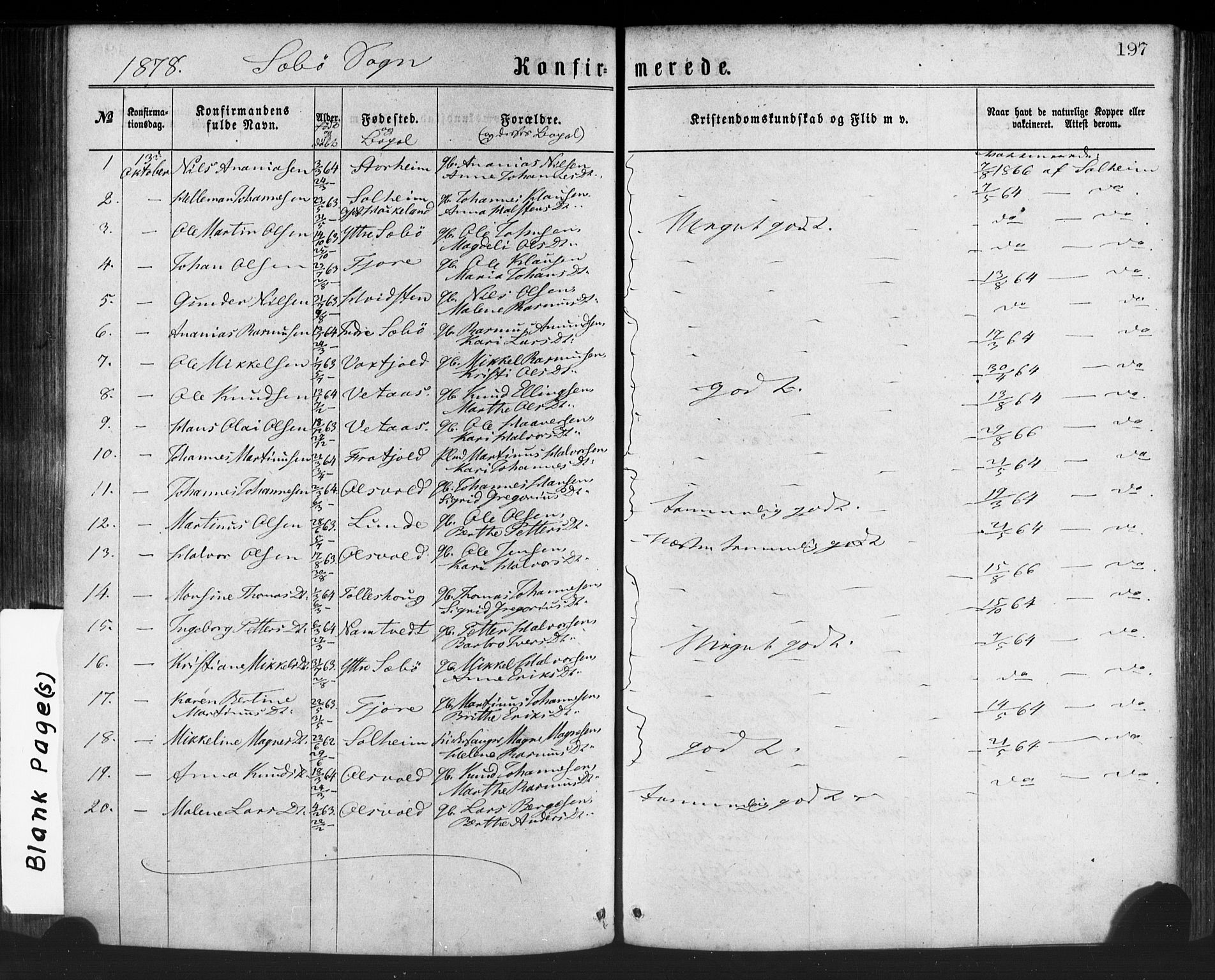 Manger sokneprestembete, SAB/A-76801/H/Haa: Parish register (official) no. A 8, 1871-1880, p. 197