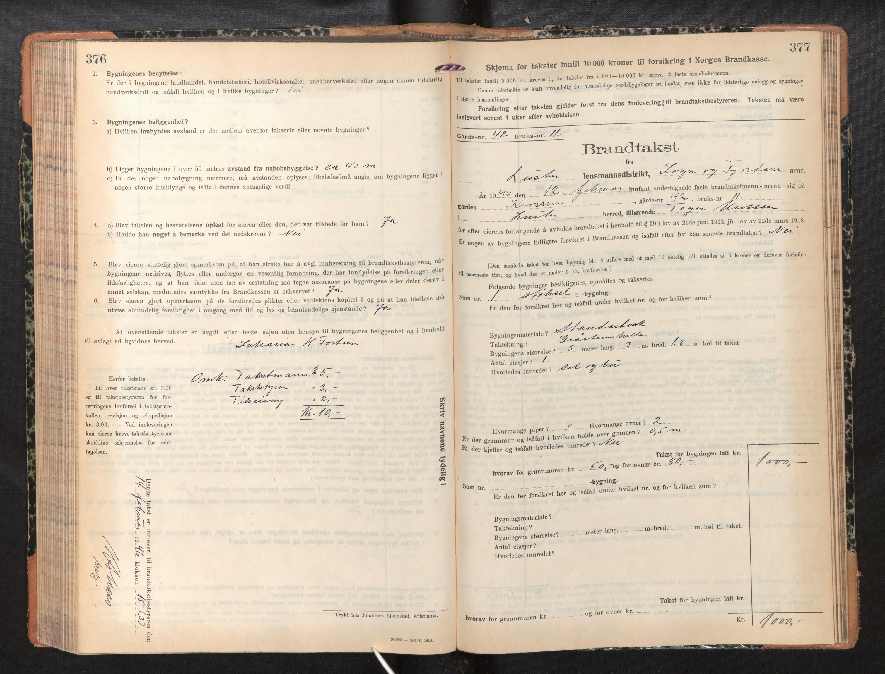 Lensmannen i Luster, SAB/A-29301/0012/L0008: Branntakstprotokoll, skjematakst, 1935-1949, p. 376-377