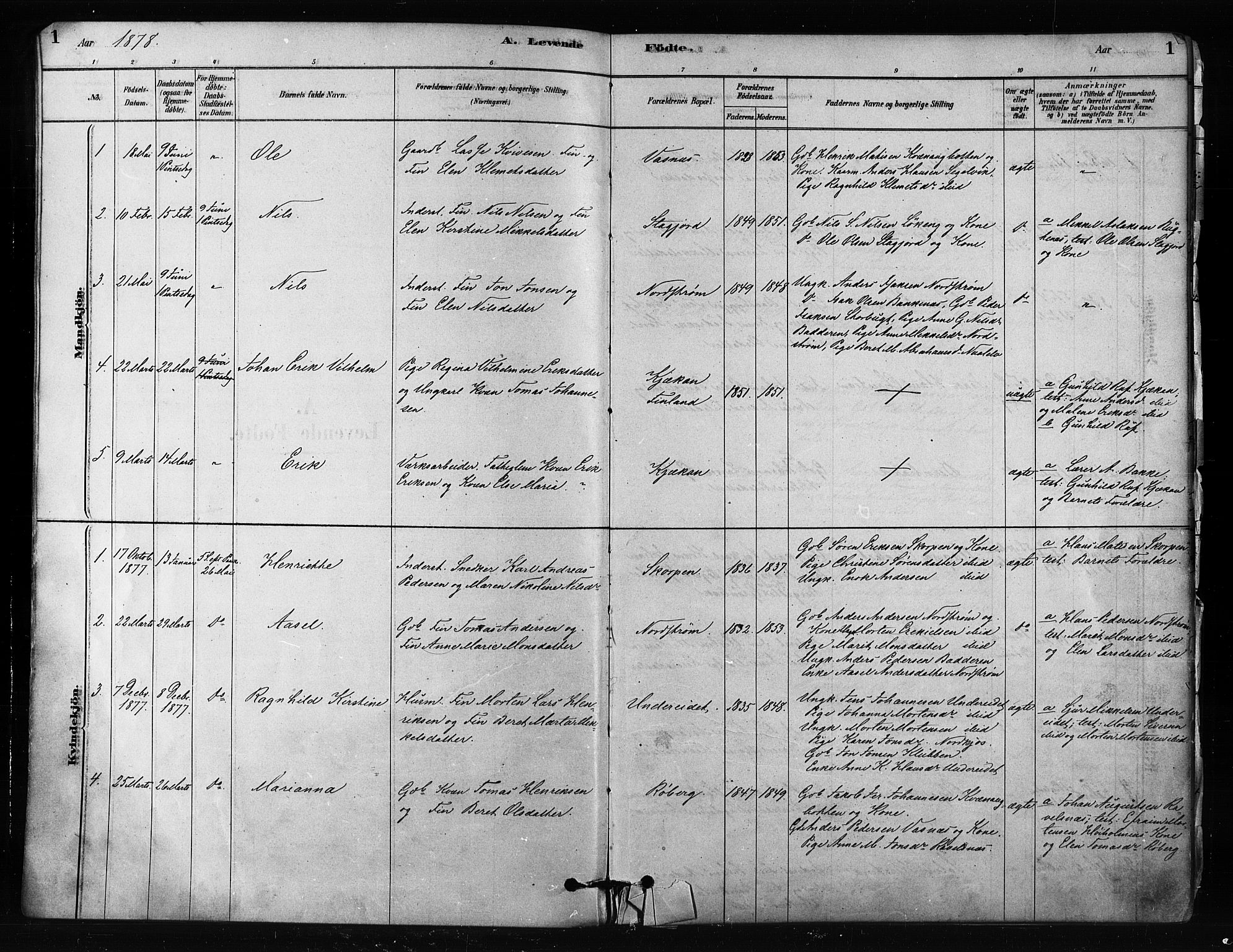 Skjervøy sokneprestkontor, SATØ/S-1300/H/Ha/Haa/L0012kirke: Parish register (official) no. 12, 1878-1891, p. 1