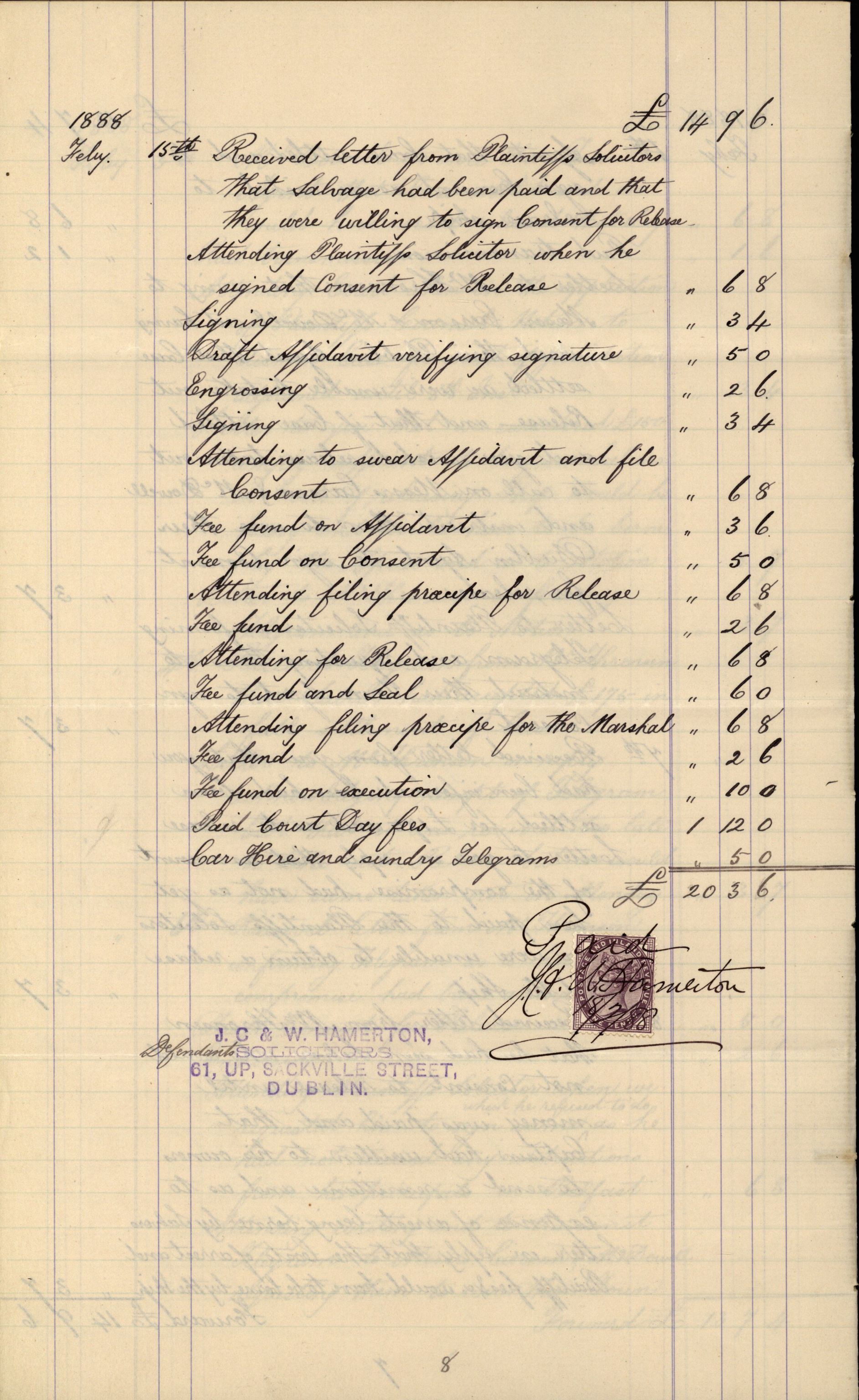 Pa 63 - Østlandske skibsassuranceforening, VEMU/A-1079/G/Ga/L0022/0010: Havaridokumenter / Salvator, Sleipner, Speed, Spica, Stjernen, 1888, p. 95