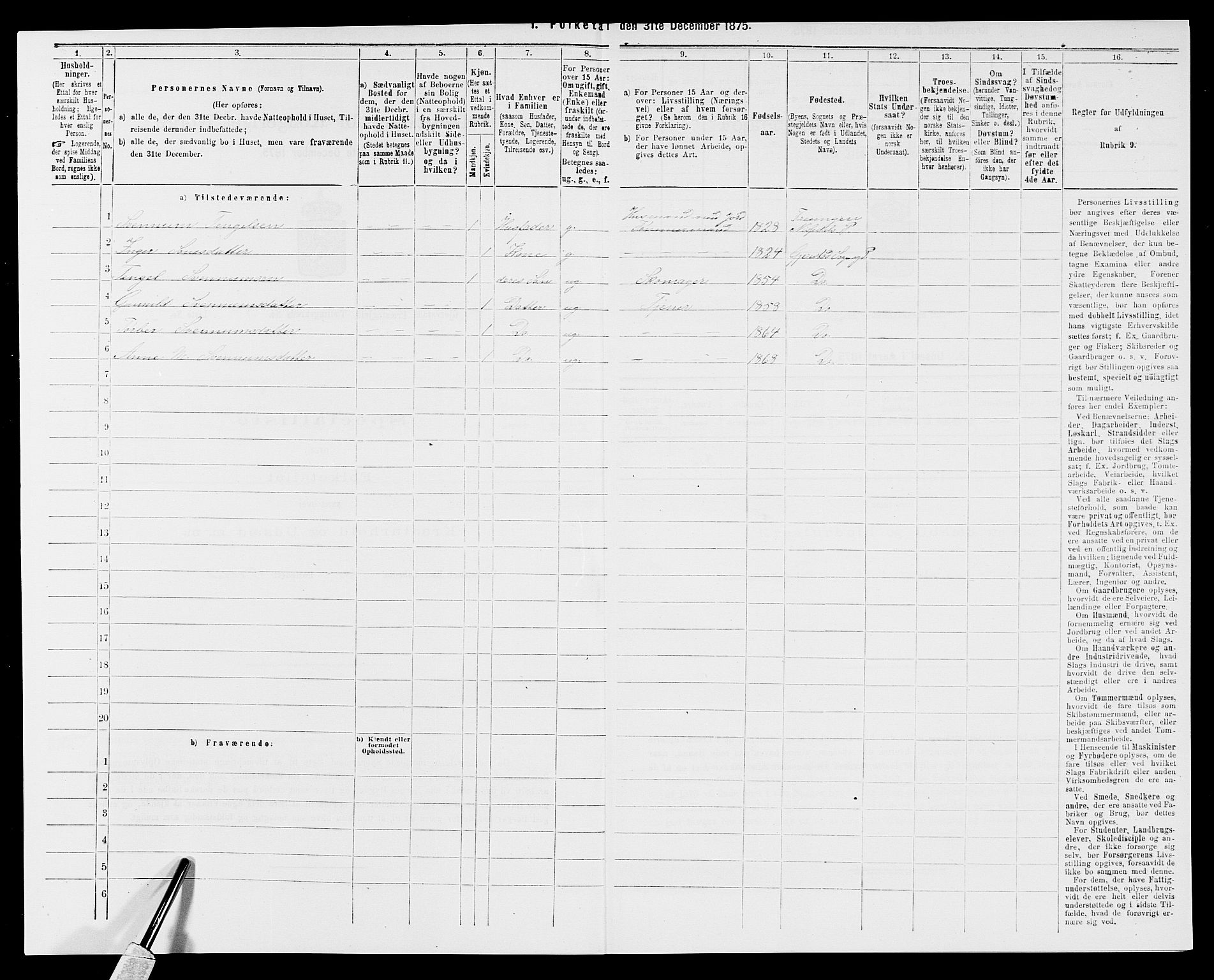 SAK, 1875 census for 0911P Gjerstad, 1875, p. 520