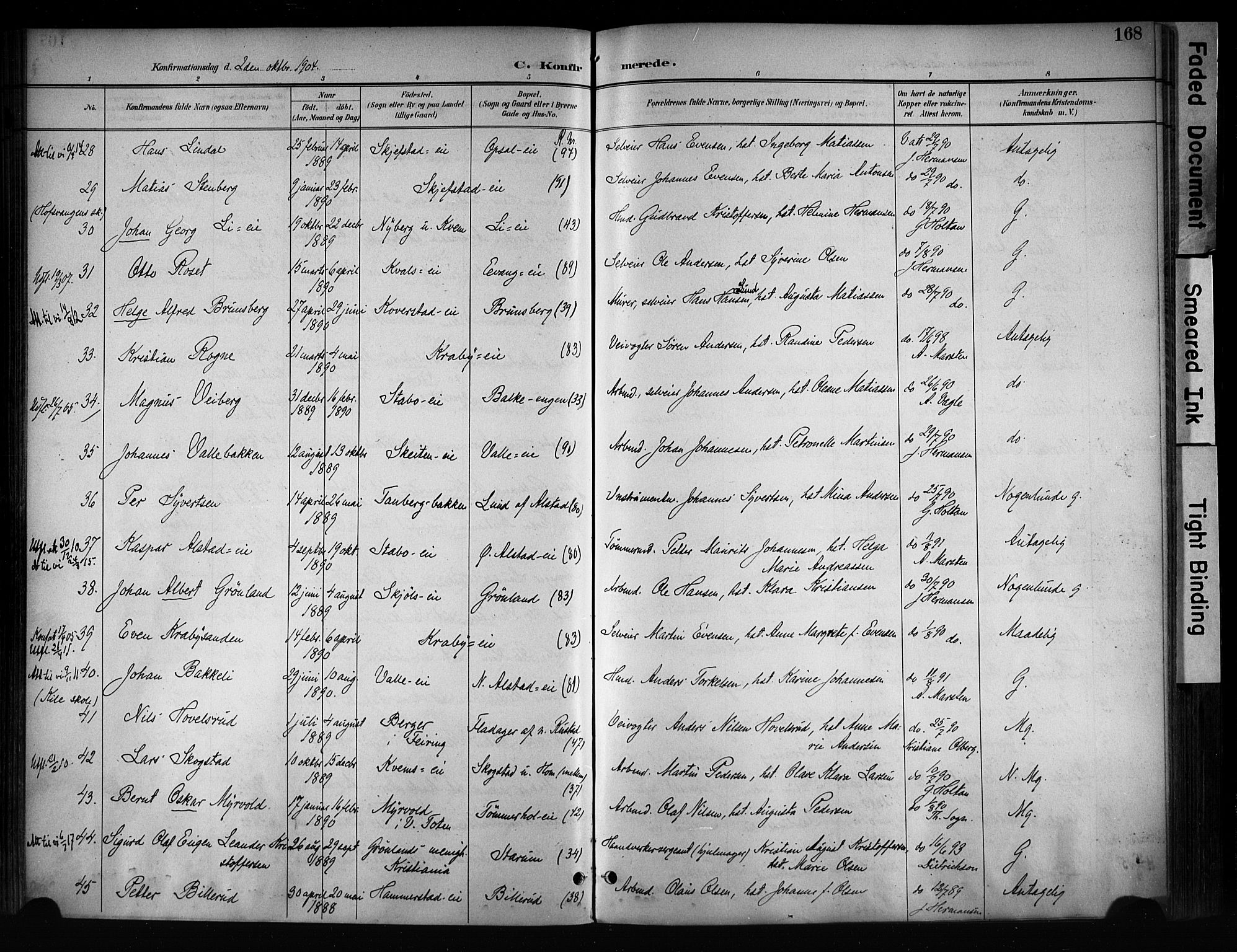 Østre Toten prestekontor, AV/SAH-PREST-104/H/Ha/Haa/L0008: Parish register (official) no. 8, 1897-1909, p. 168