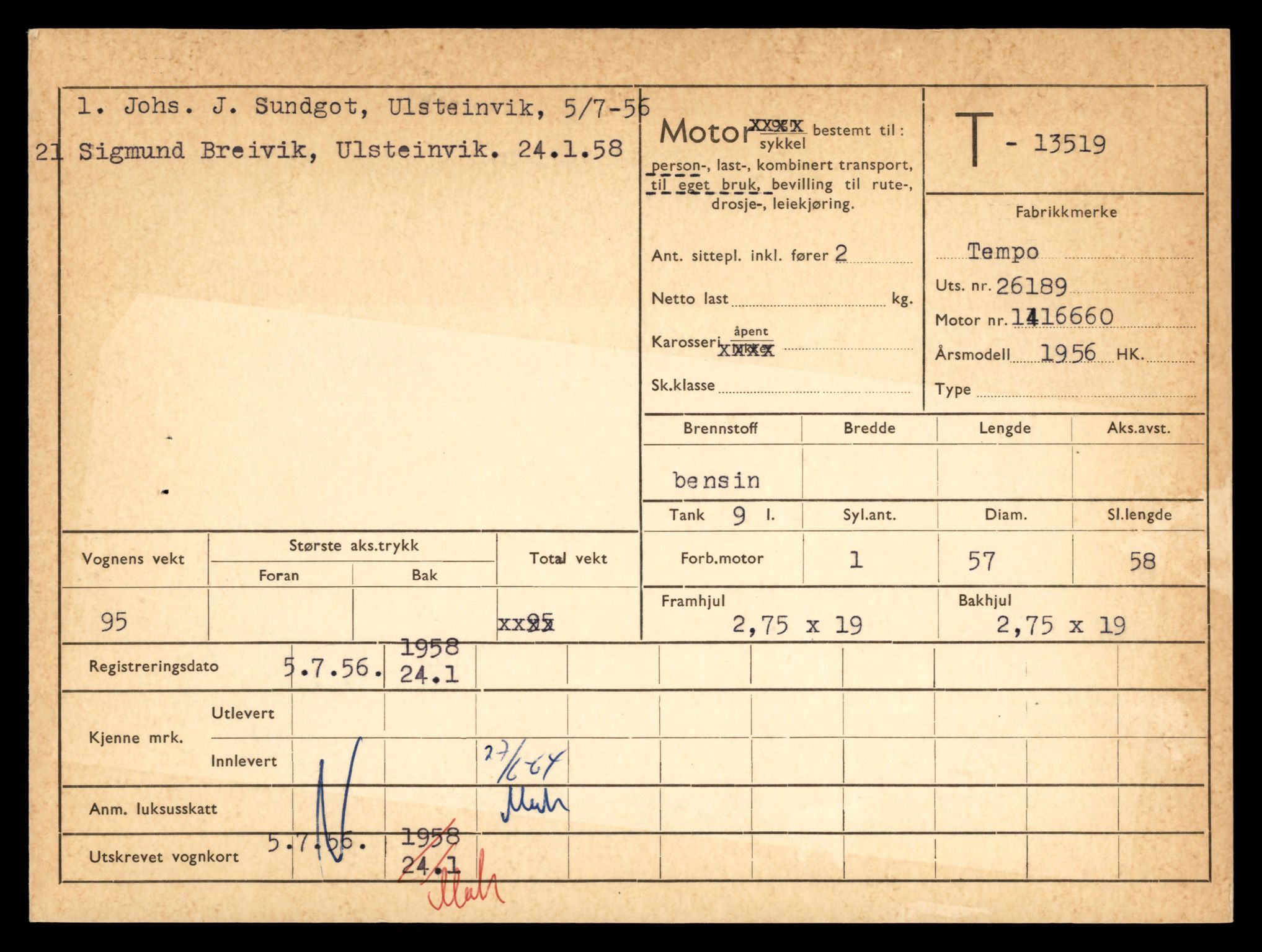 Møre og Romsdal vegkontor - Ålesund trafikkstasjon, AV/SAT-A-4099/F/Fe/L0039: Registreringskort for kjøretøy T 13361 - T 13530, 1927-1998, p. 2787