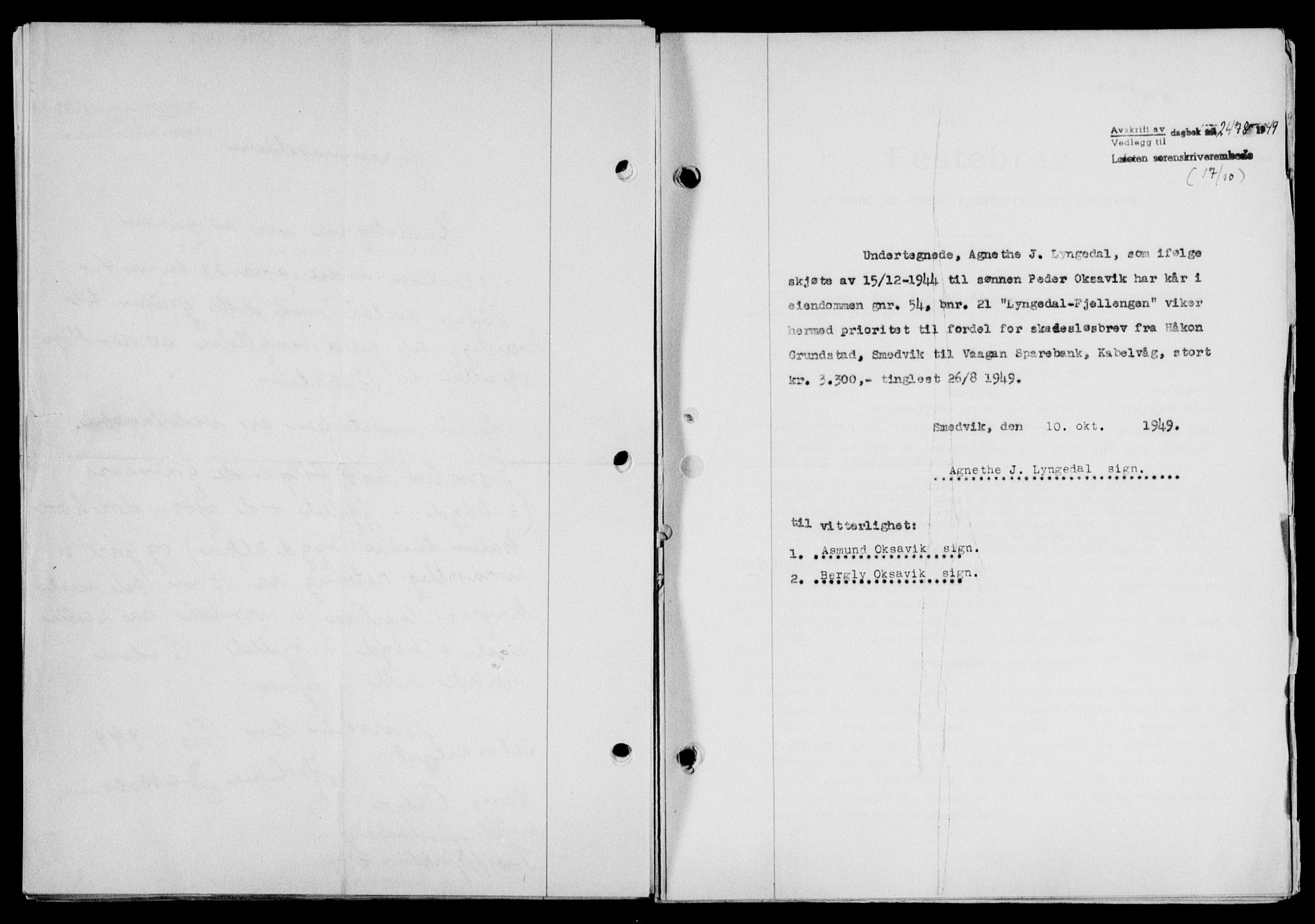 Lofoten sorenskriveri, SAT/A-0017/1/2/2C/L0022a: Mortgage book no. 22a, 1949-1950, Diary no: : 2478/1949