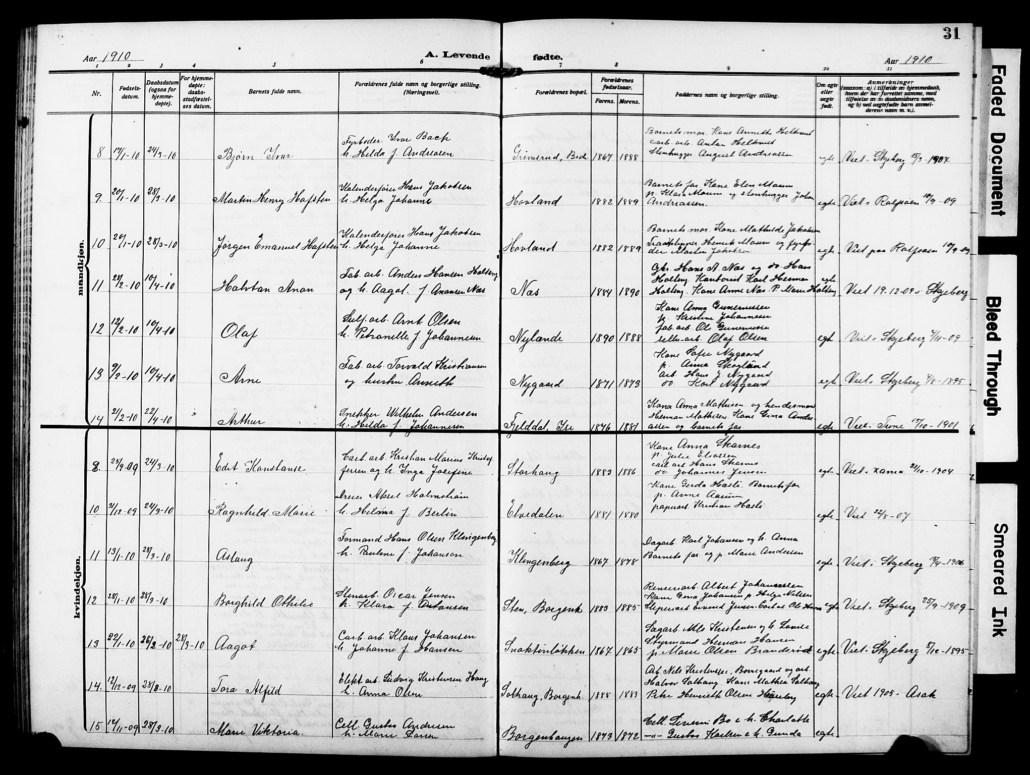 Skjeberg prestekontor Kirkebøker, AV/SAO-A-10923/G/Gd/L0001: Parish register (copy) no. IV 1, 1907-1917, p. 31