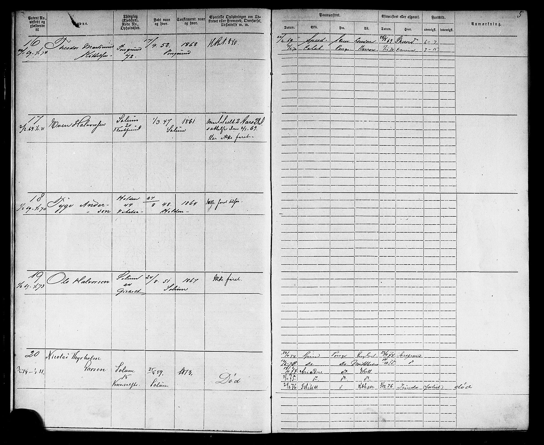 Porsgrunn innrulleringskontor, AV/SAKO-A-829/F/Fb/L0002: Annotasjonsrulle, 1868-1901, p. 7