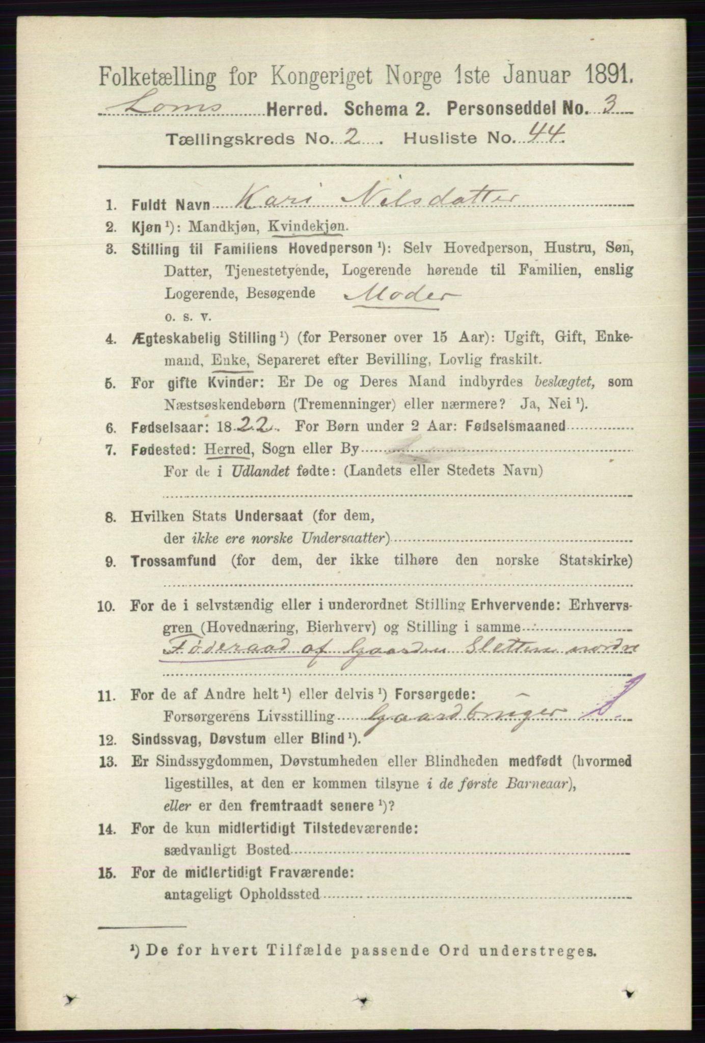 RA, 1891 census for 0514 Lom, 1891, p. 1086