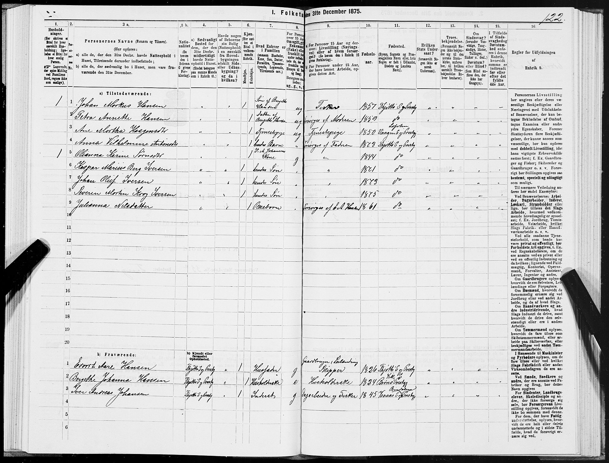 SAT, 1875 census for 1817P Tjøtta, 1875, p. 2122