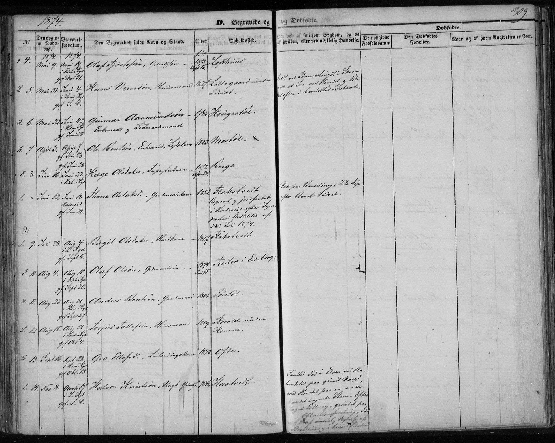 Lårdal kirkebøker, SAKO/A-284/F/Fa/L0006: Parish register (official) no. I 6, 1861-1886, p. 309