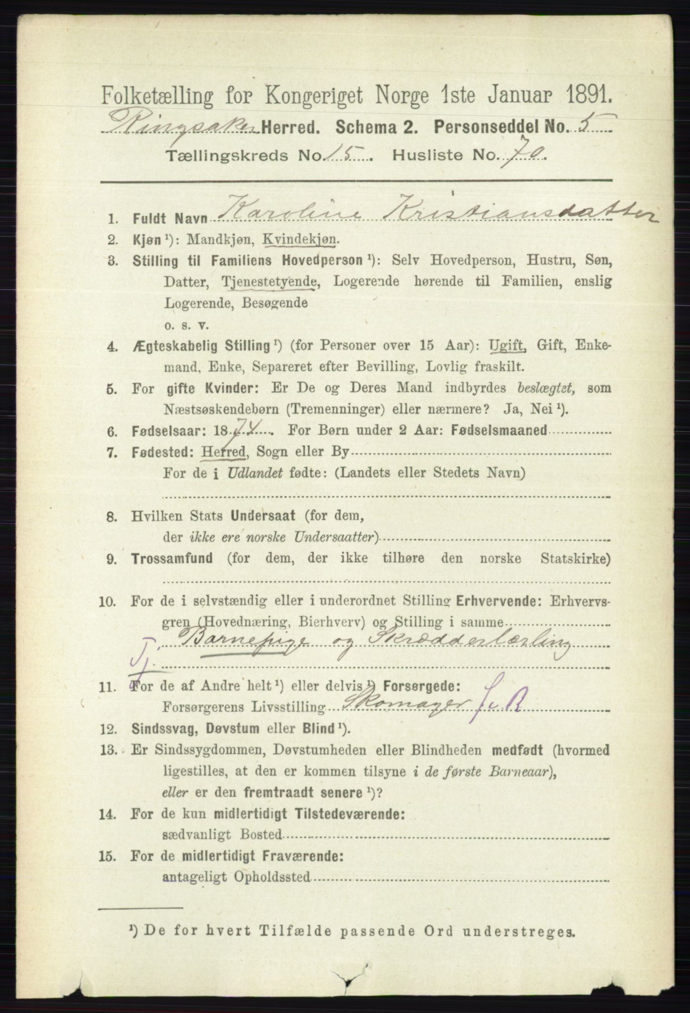 RA, 1891 census for 0412 Ringsaker, 1891, p. 8917