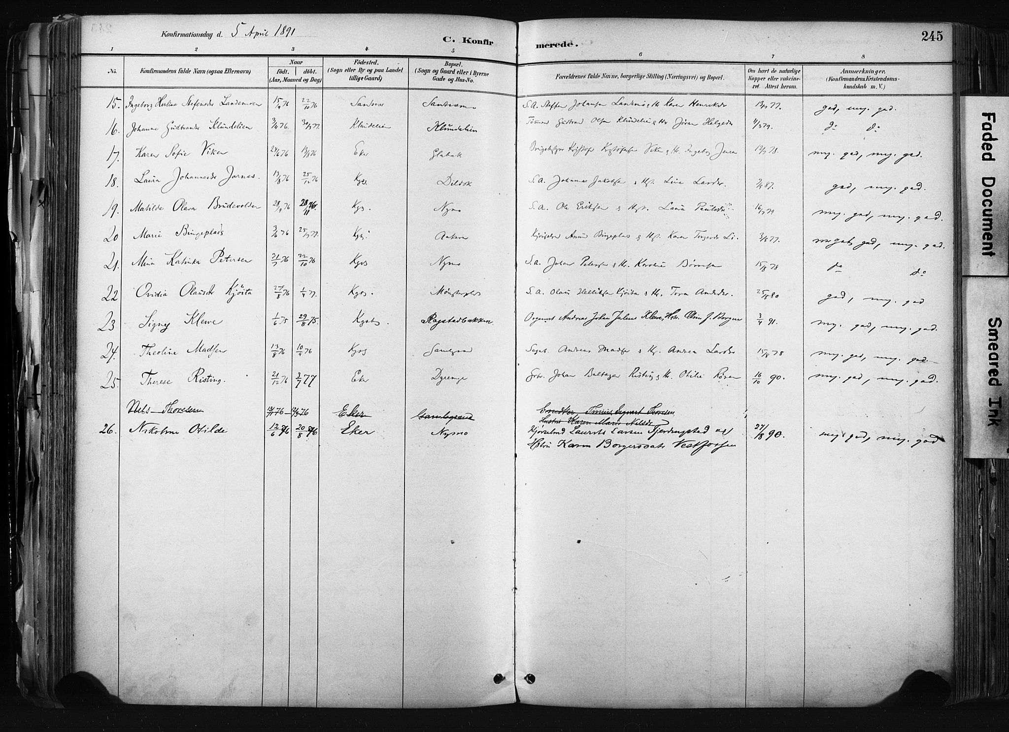 Kongsberg kirkebøker, AV/SAKO-A-22/F/Fb/L0002: Parish register (official) no. II 2, 1886-1896, p. 245