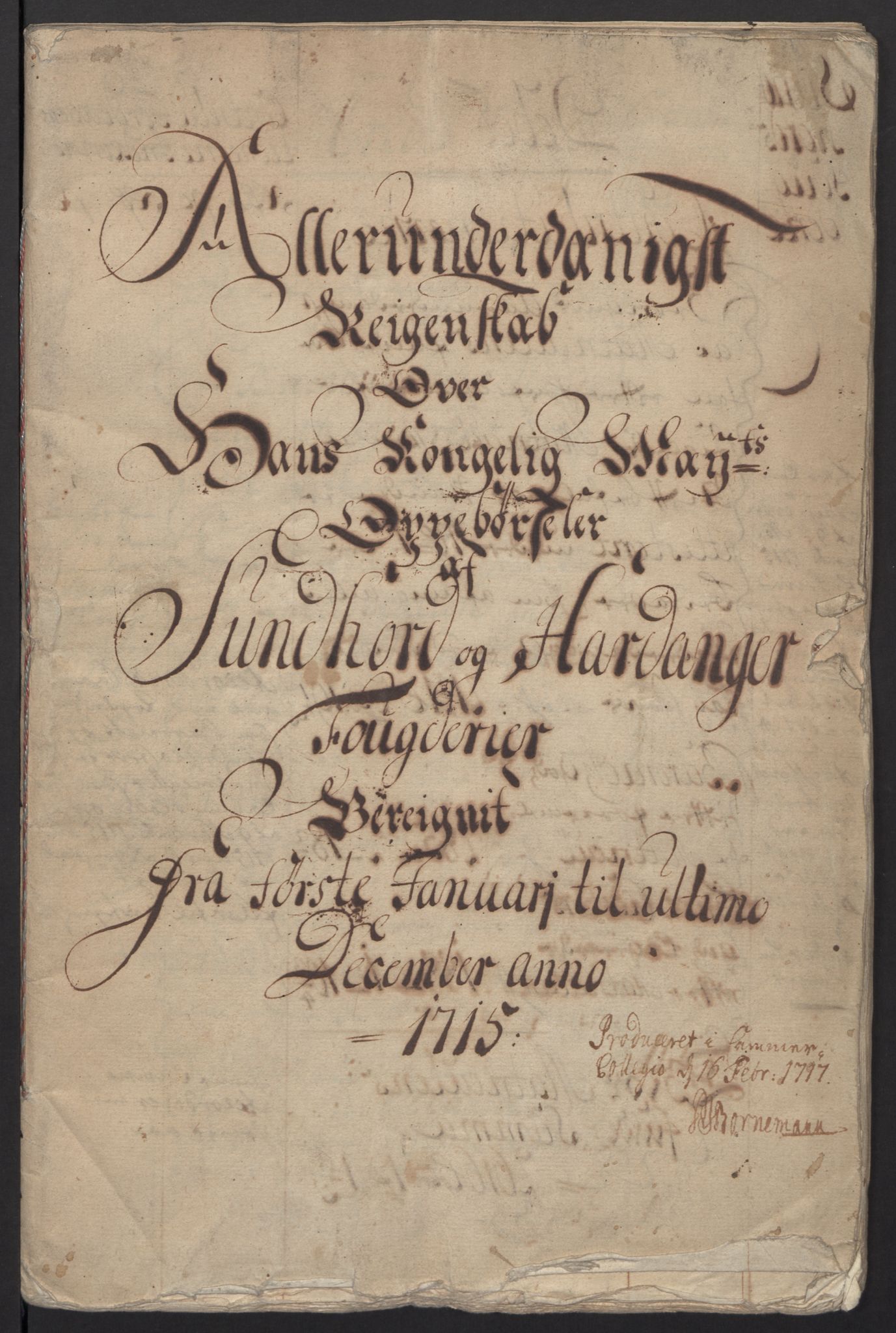 Rentekammeret inntil 1814, Reviderte regnskaper, Fogderegnskap, AV/RA-EA-4092/R48/L2991: Fogderegnskap Sunnhordland og Hardanger, 1715, p. 5