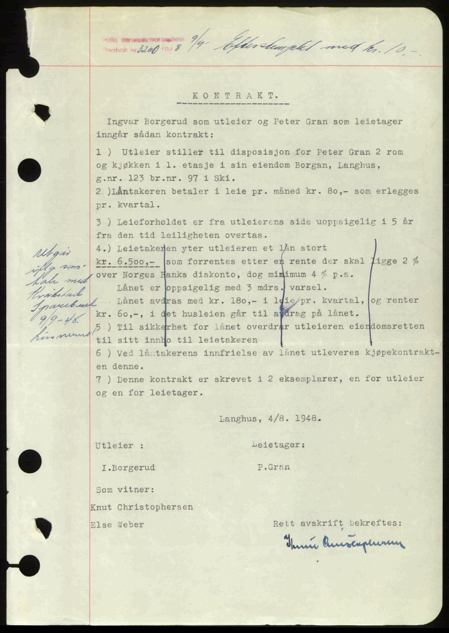Follo sorenskriveri, SAO/A-10274/G/Ga/Gaa/L0085: Mortgage book no. I 85, 1948-1948, Diary no: : 3260/1948