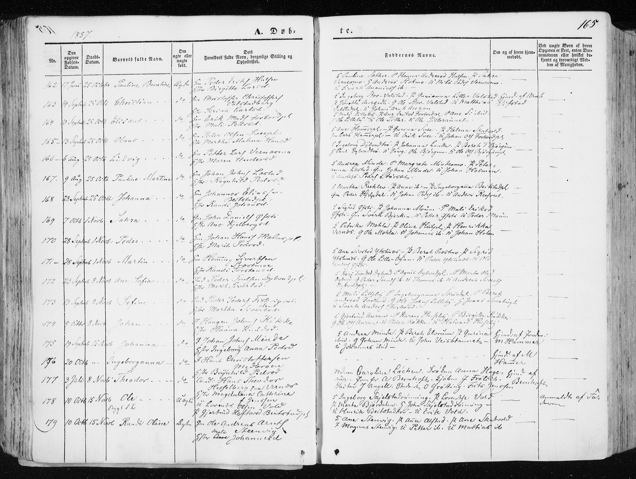 Ministerialprotokoller, klokkerbøker og fødselsregistre - Nord-Trøndelag, SAT/A-1458/709/L0074: Parish register (official) no. 709A14, 1845-1858, p. 165