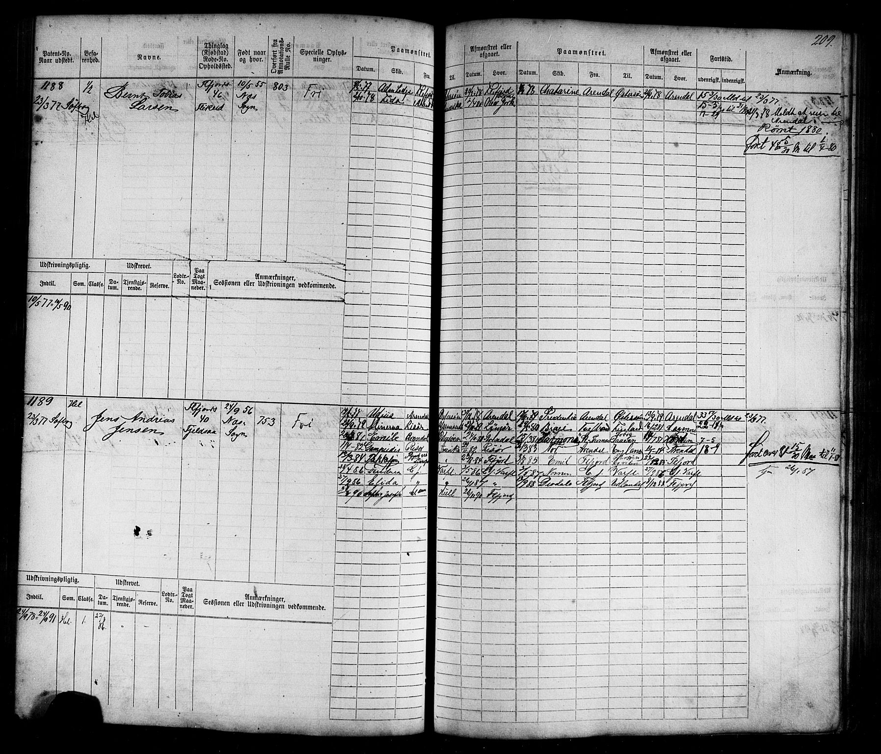 Flekkefjord mønstringskrets, AV/SAK-2031-0018/F/Fb/L0009: Hovedrulle nr 771-1533, Æ-6, 1868-1900, p. 217