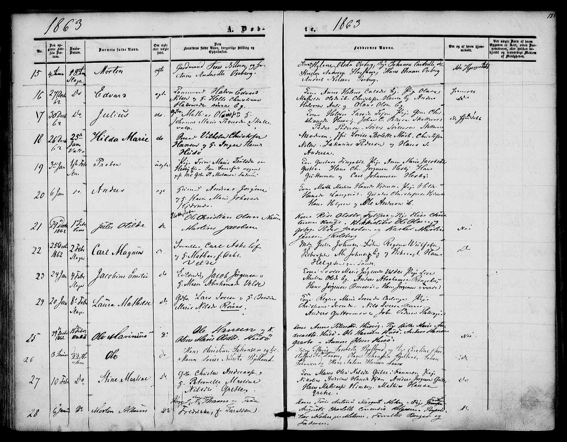 Sem kirkebøker, SAKO/A-5/F/Fa/L0007: Parish register (official) no. I 7, 1856-1865, p. 135