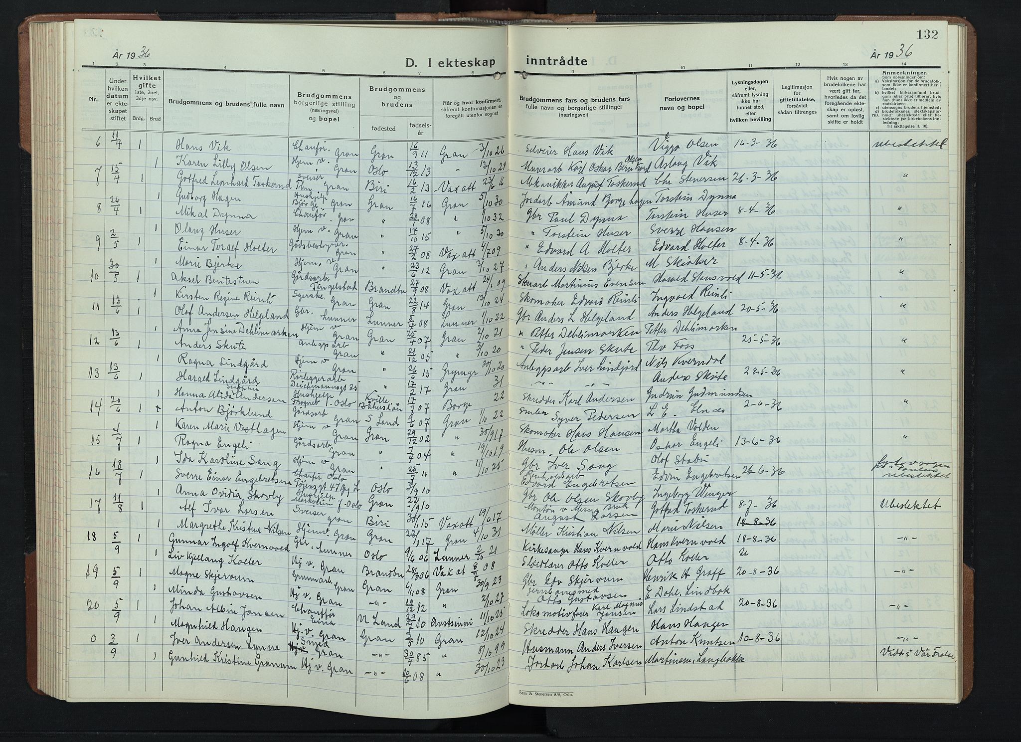 Gran prestekontor, AV/SAH-PREST-112/H/Ha/Hab/L0009: Parish register (copy) no. 9, 1933-1950, p. 132