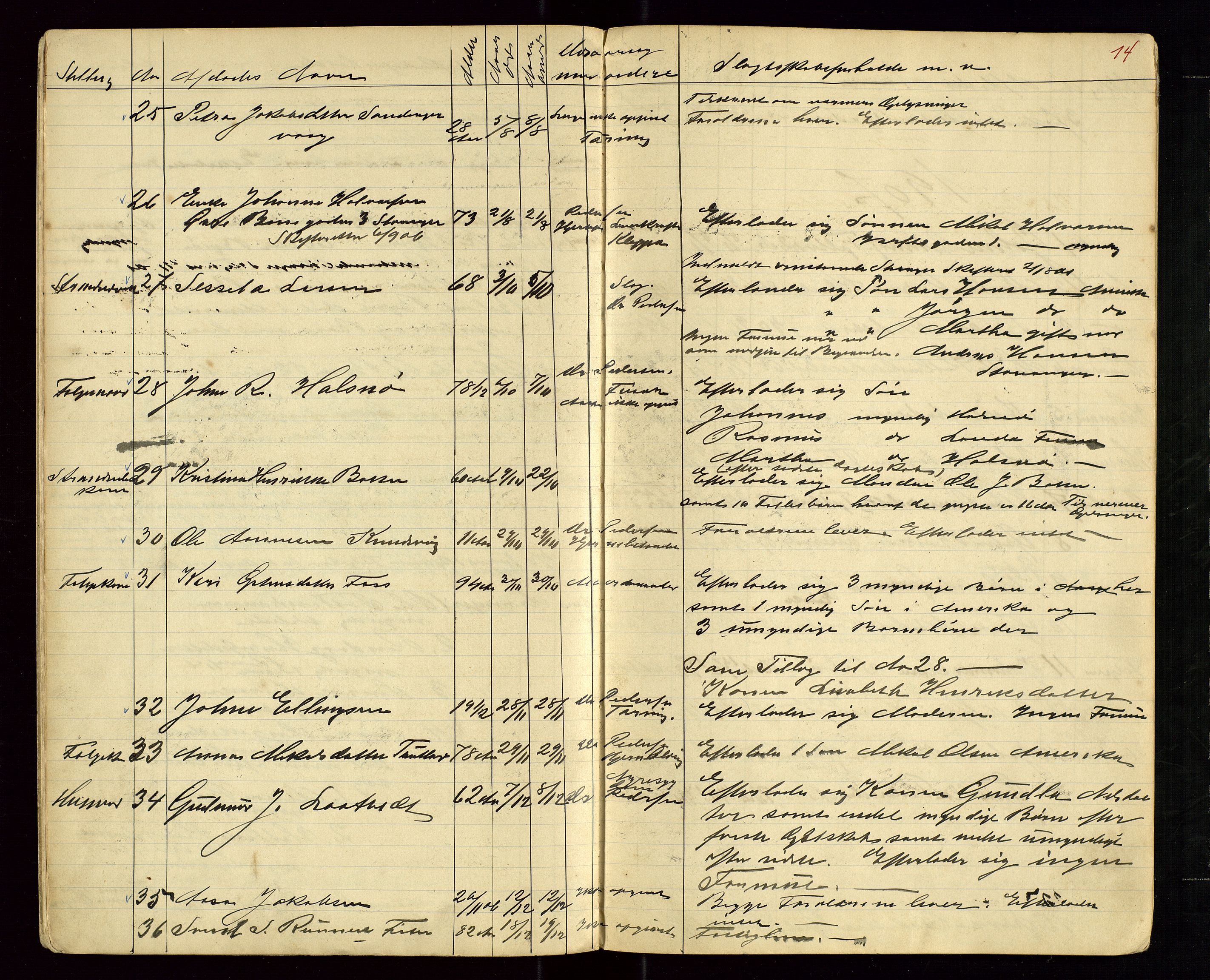 Hjelmeland lensmannskontor, SAST/A-100439/Ggb/L0001: "Protokol for Dødsanmeldelser", 1903-1910, p. 14