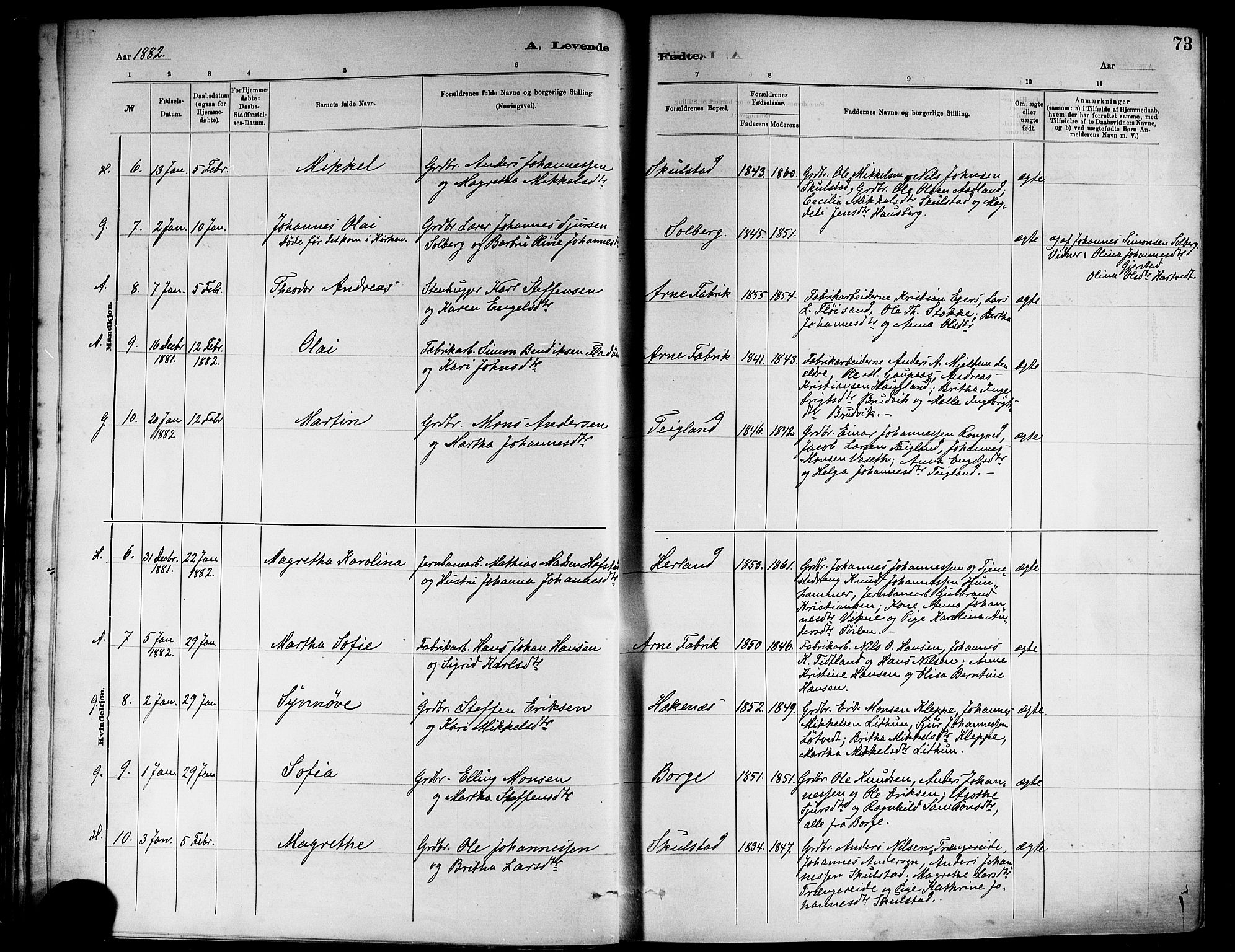 Haus sokneprestembete, AV/SAB-A-75601/H/Haa: Parish register (official) no. A 19I, 1878-1886, p. 73