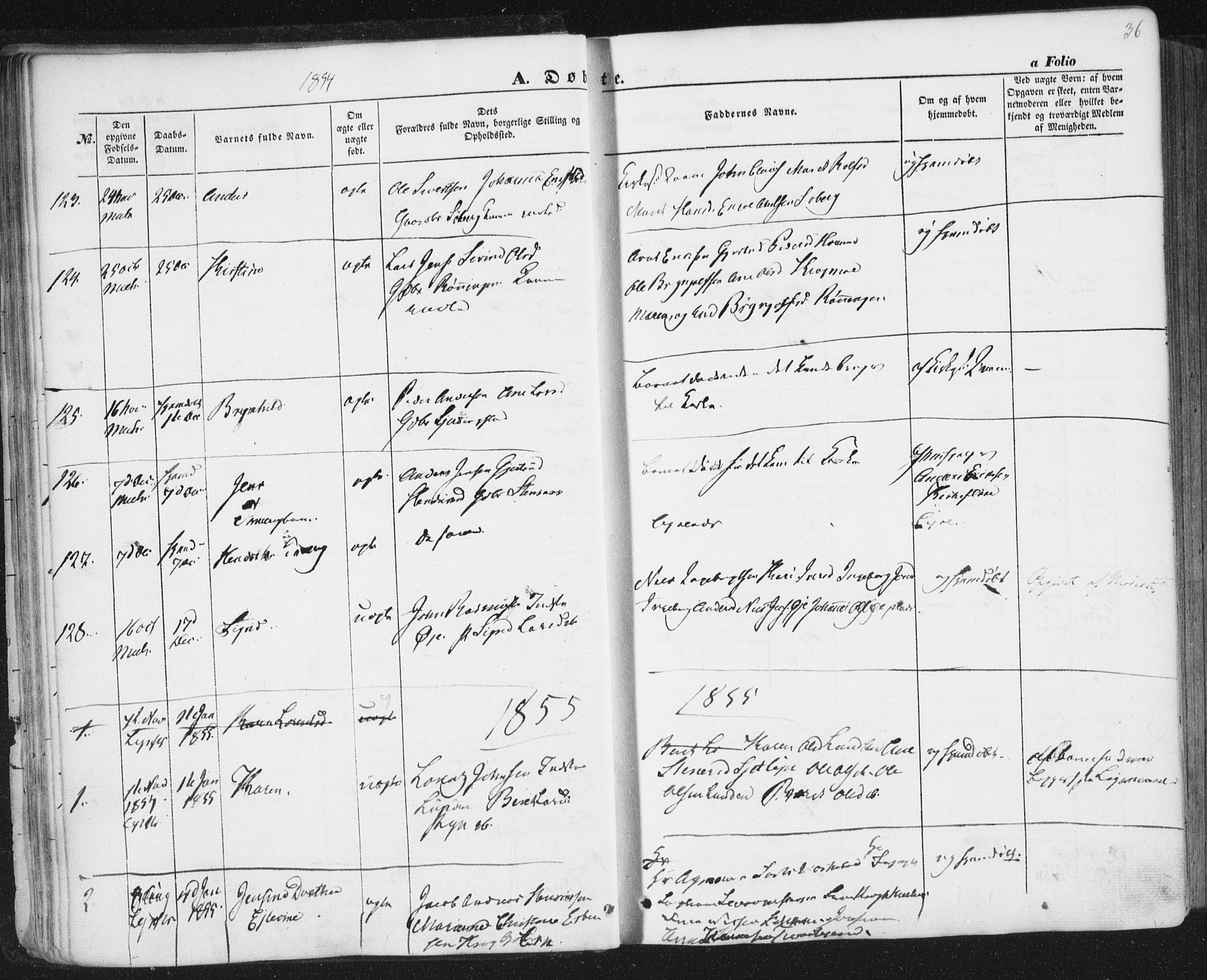 Ministerialprotokoller, klokkerbøker og fødselsregistre - Sør-Trøndelag, SAT/A-1456/691/L1076: Parish register (official) no. 691A08, 1852-1861, p. 36