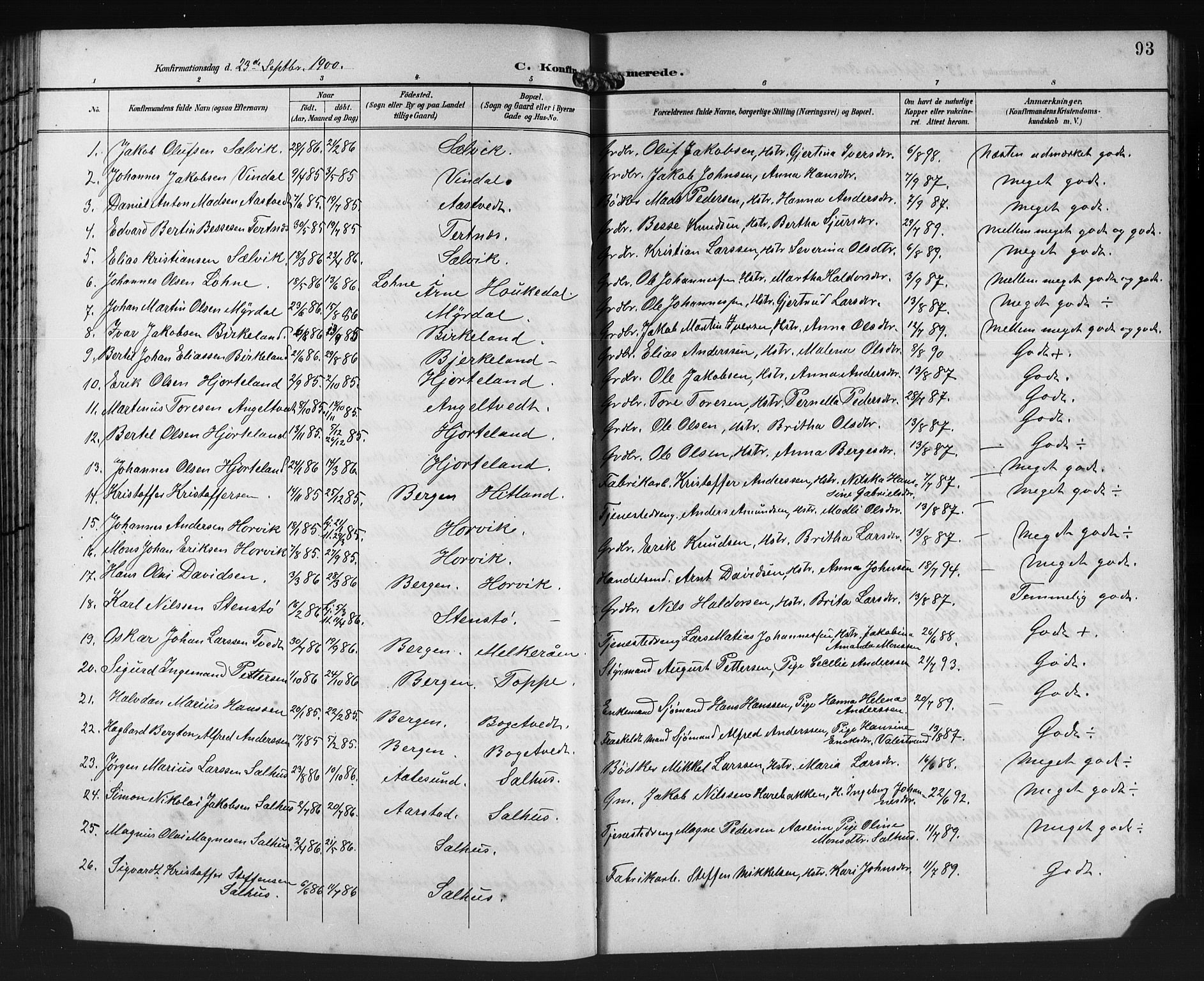 Åsane sokneprestembete, AV/SAB-A-79401/H/Hab: Parish register (copy) no. A 3, 1899-1915, p. 93