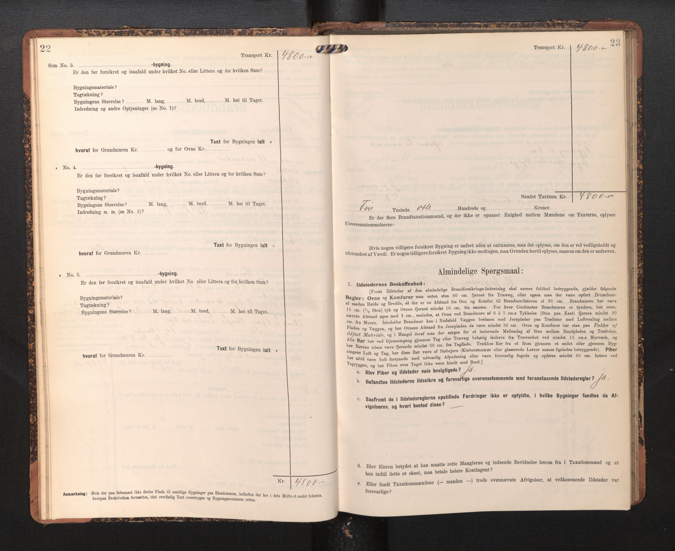 Lensmannen i Askøy, AV/SAB-A-31001/0012/L0005: Branntakstprotokoll, skjematakst, 1907-1915, p. 22-23