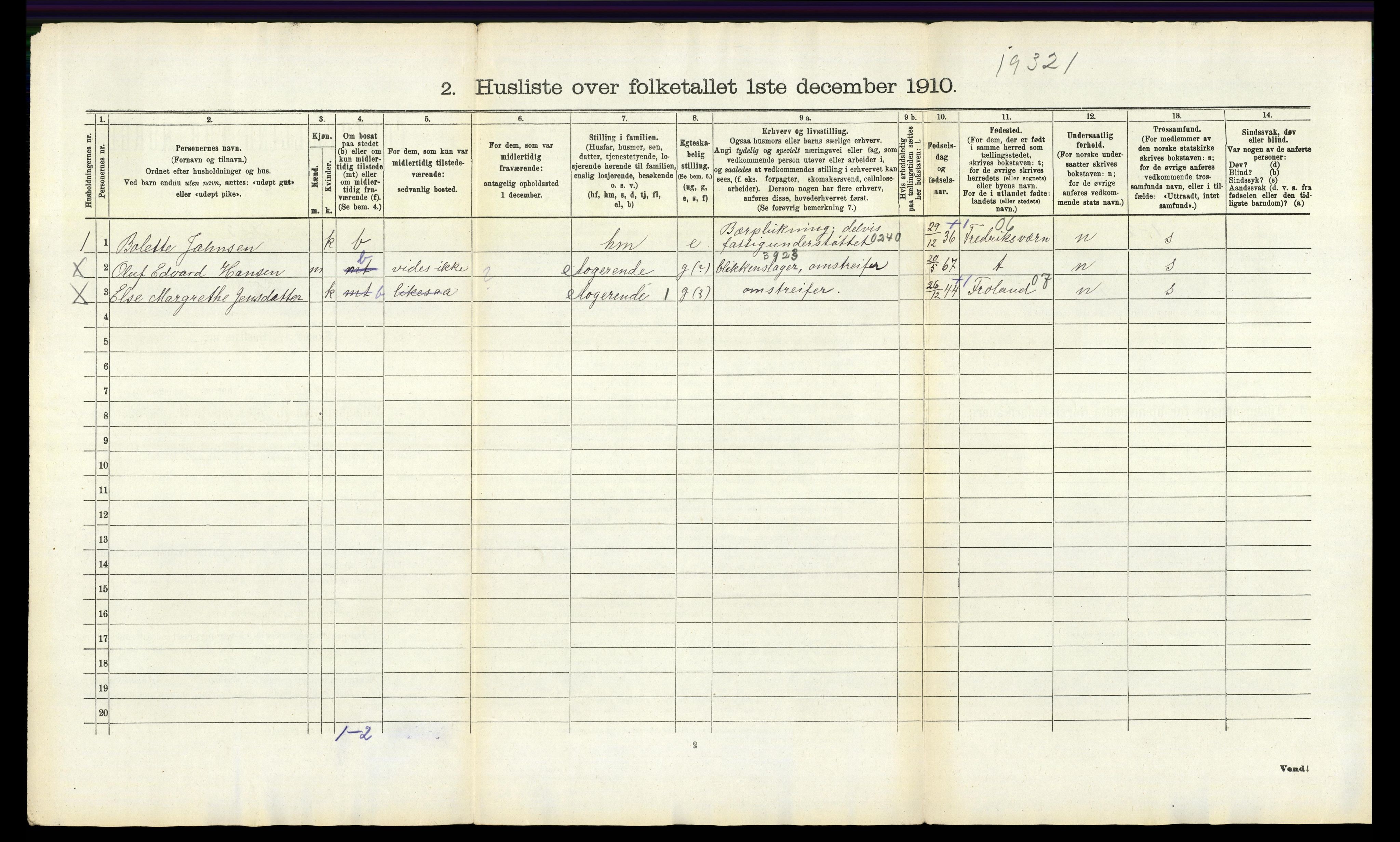 RA, 1910 census for Brunlanes, 1910, p. 60