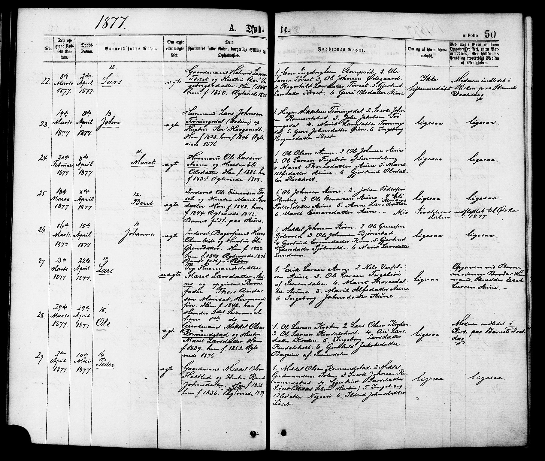 Ministerialprotokoller, klokkerbøker og fødselsregistre - Møre og Romsdal, AV/SAT-A-1454/598/L1068: Parish register (official) no. 598A02, 1872-1881, p. 50