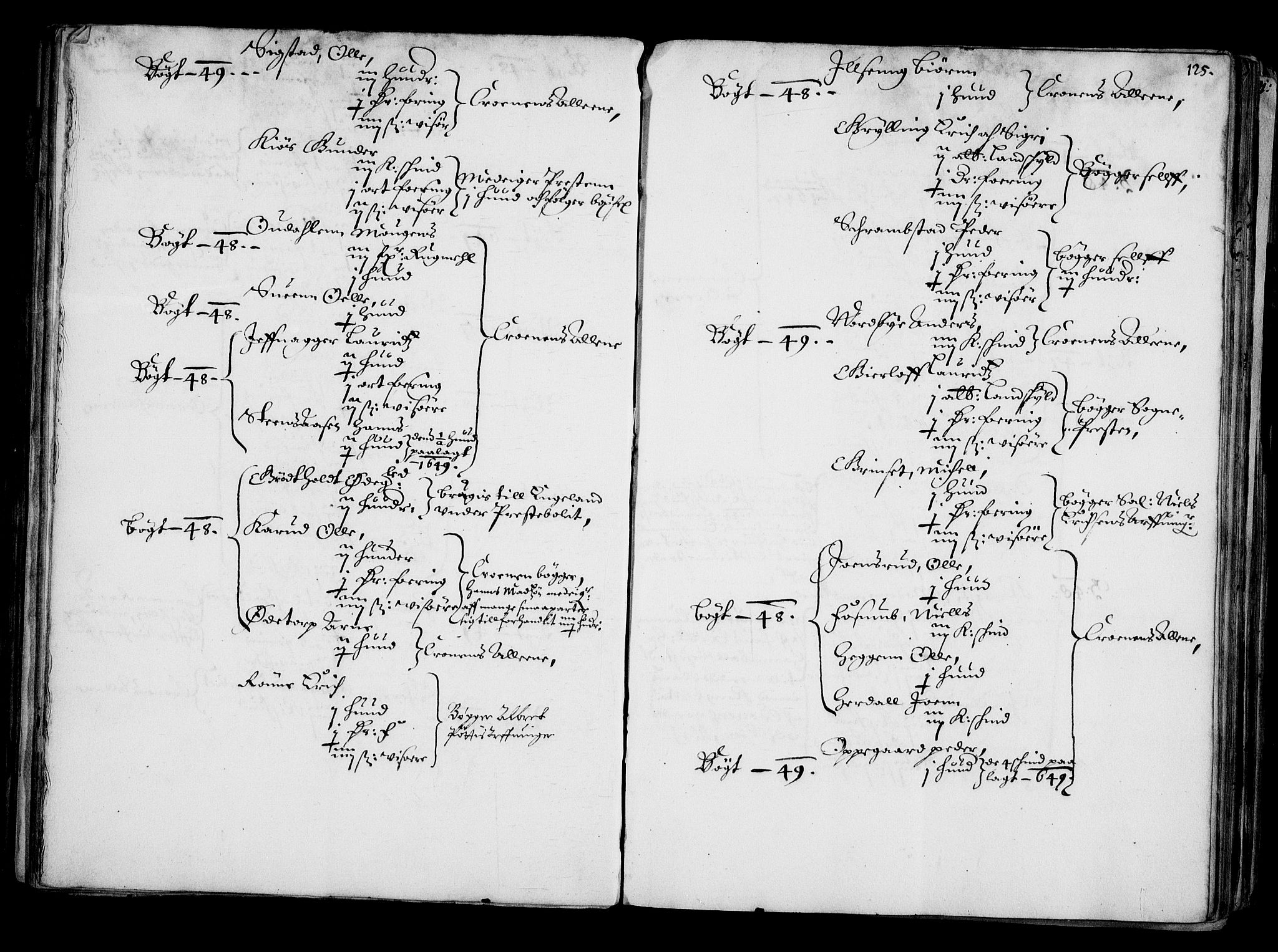 Rentekammeret inntil 1814, Realistisk ordnet avdeling, AV/RA-EA-4070/N/Na/L0001: [XI f]: Akershus stifts jordebok, 1652, p. 124b-125a