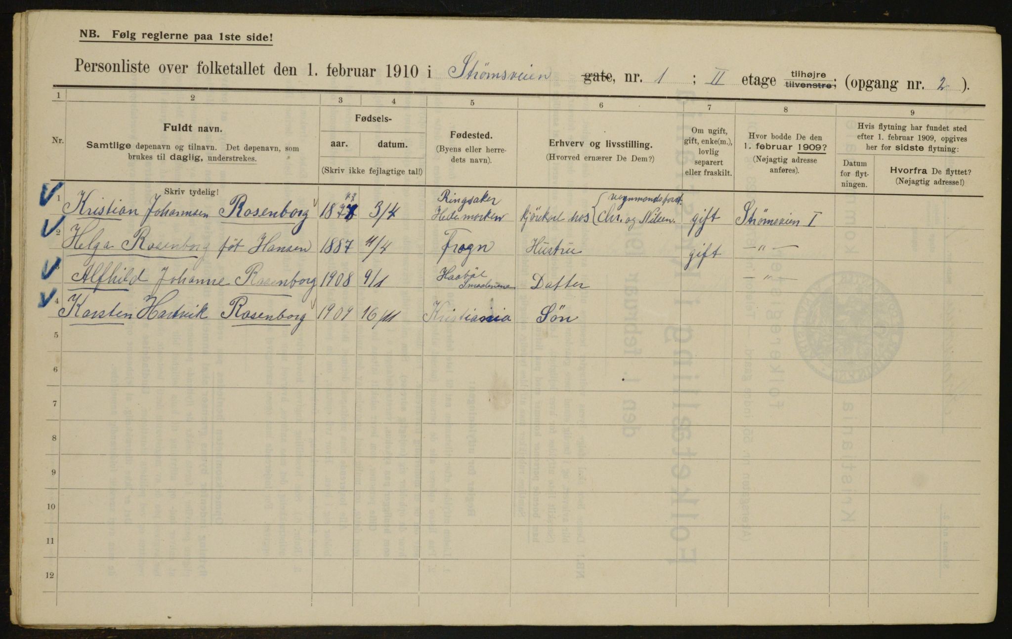 OBA, Municipal Census 1910 for Kristiania, 1910, p. 98657