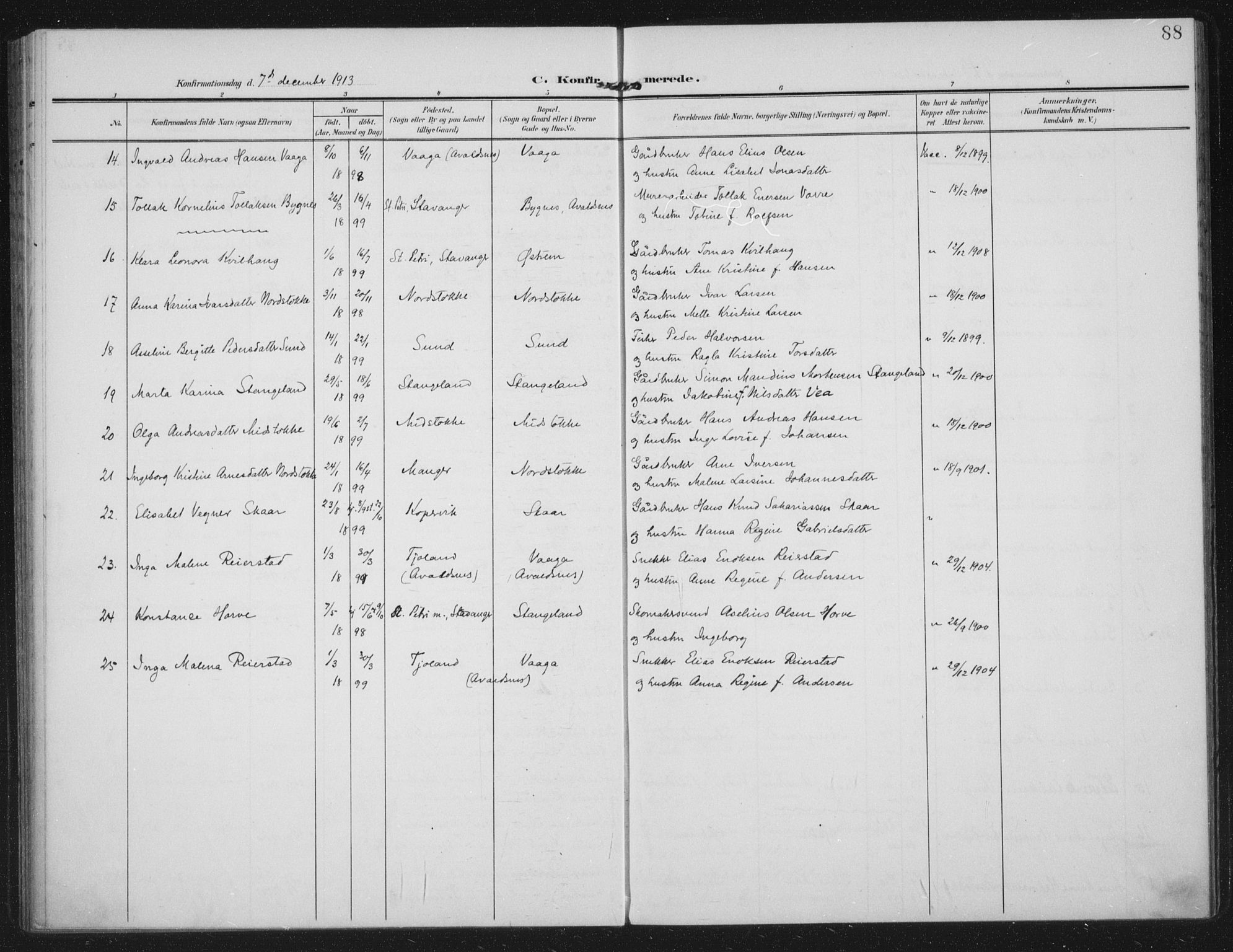 Kopervik sokneprestkontor, AV/SAST-A-101850/H/Ha/Haa/L0003: Parish register (official) no. A 3, 1906-1924, p. 88