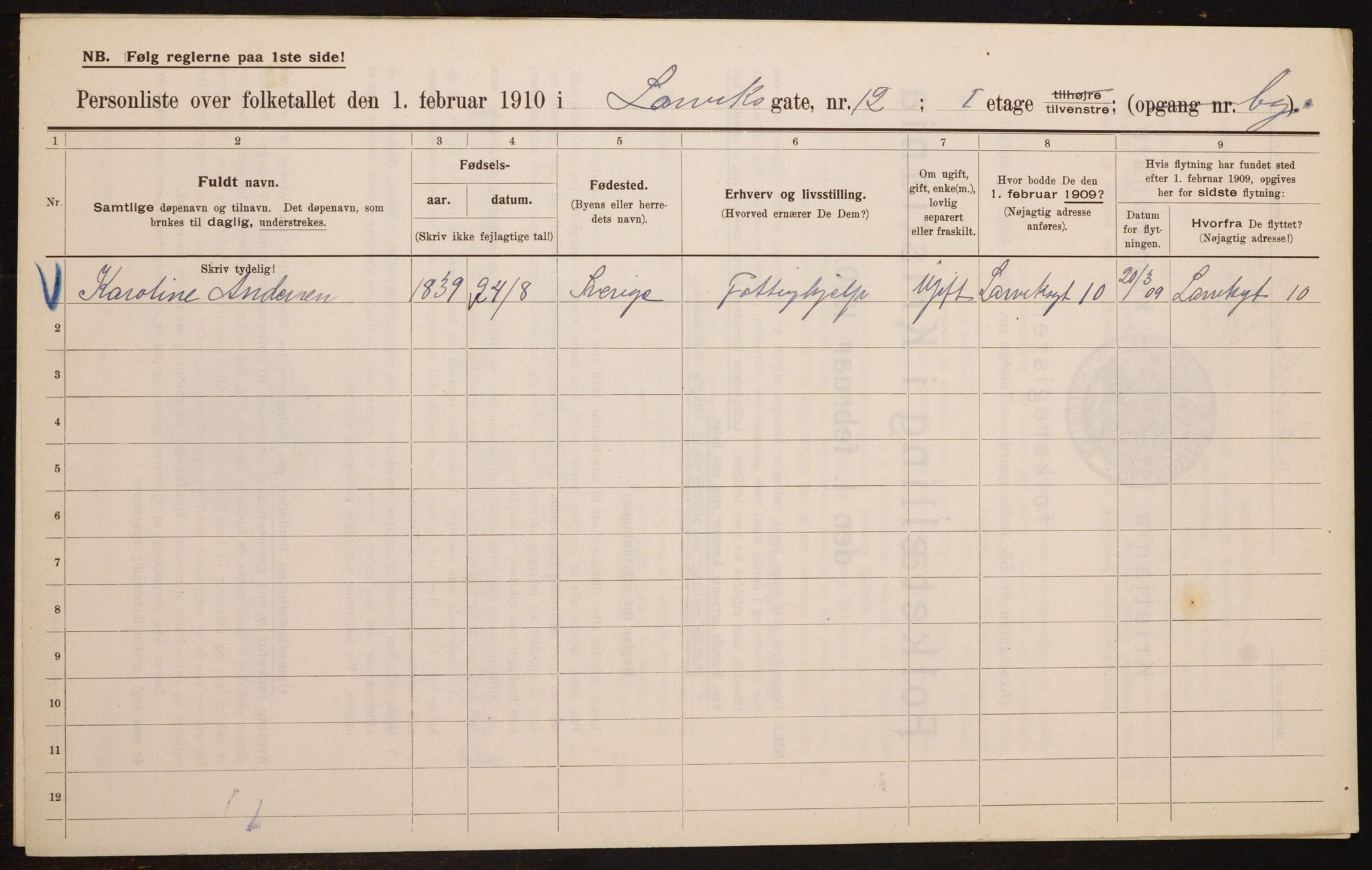 OBA, Municipal Census 1910 for Kristiania, 1910, p. 55243