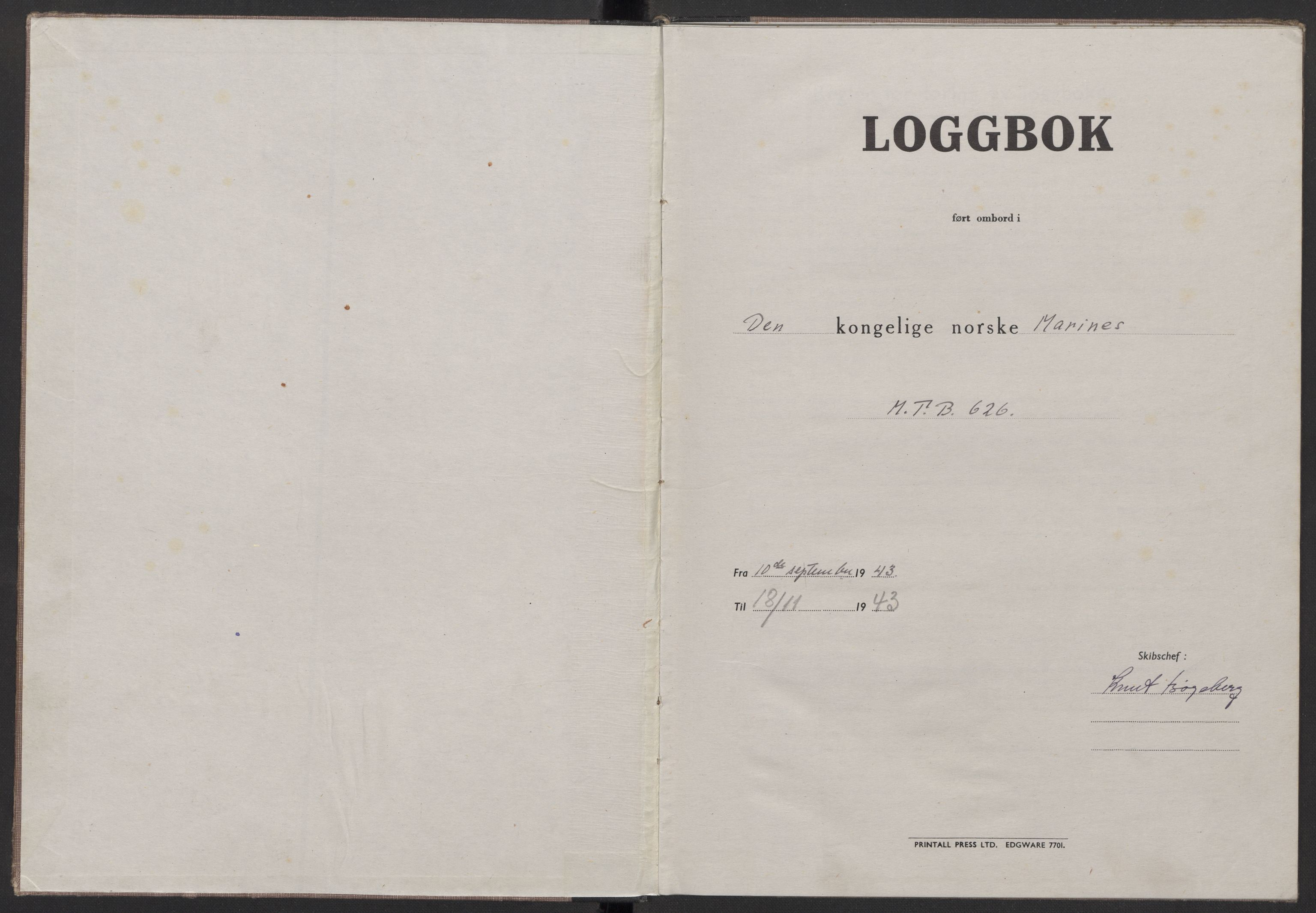 Forsvaret, Sjøforsvarets fartøyer, RA/RAFA-2759/Gm6/L0005: Loggbok, 1943