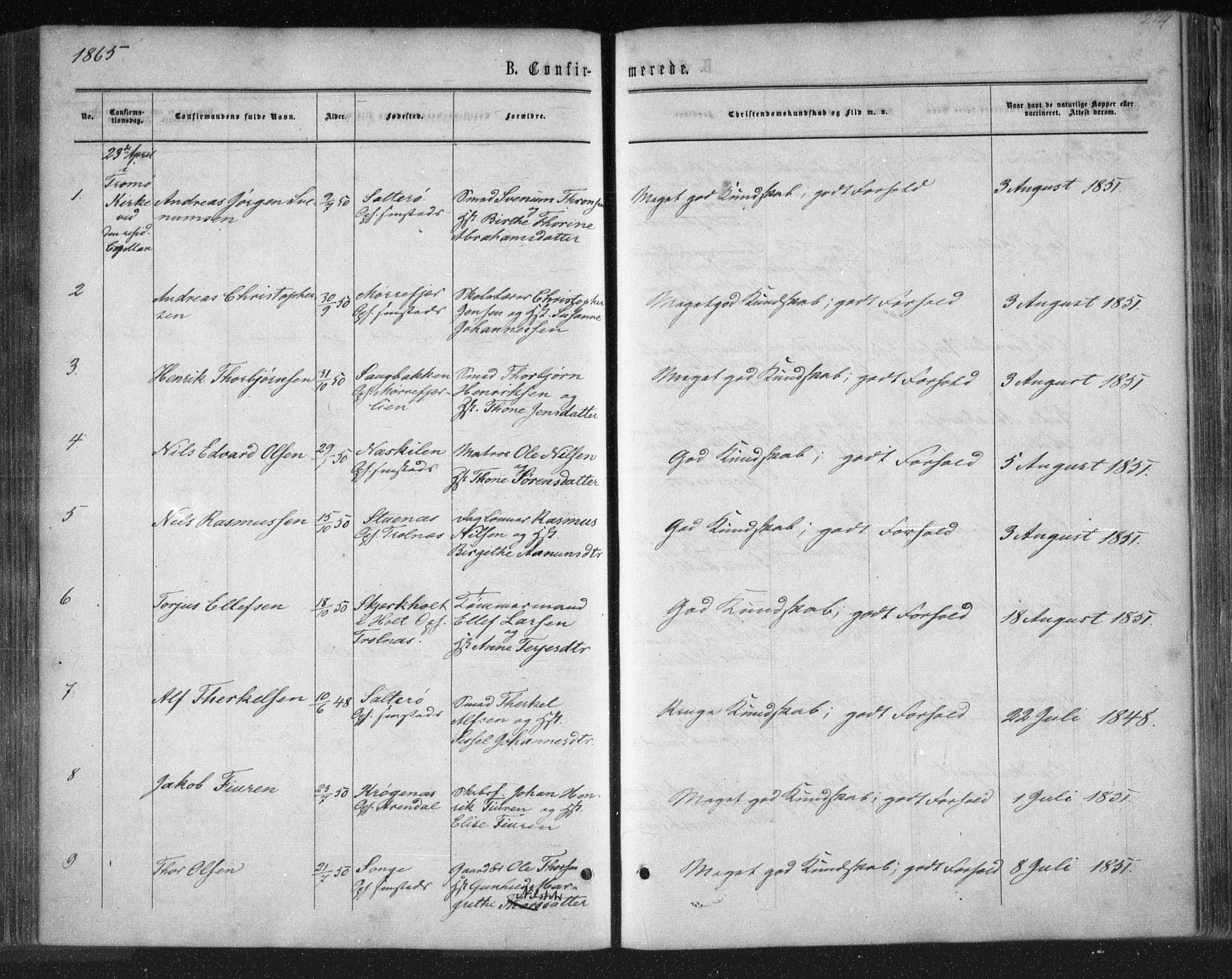 Tromøy sokneprestkontor, SAK/1111-0041/F/Fa/L0007: Parish register (official) no. A 7, 1864-1869, p. 214