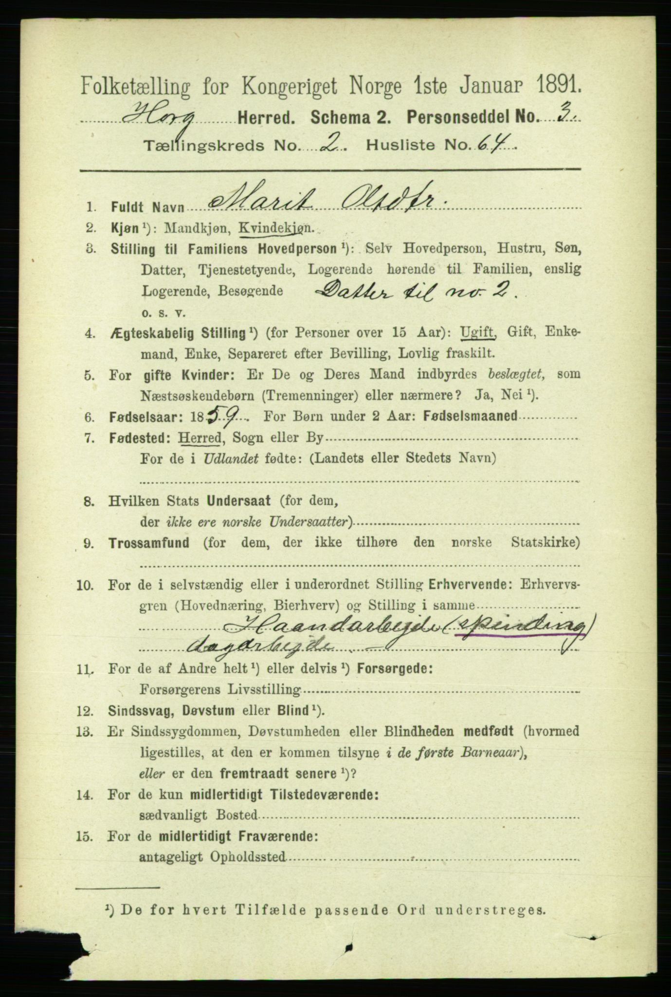 RA, 1891 census for 1650 Horg, 1891, p. 1029