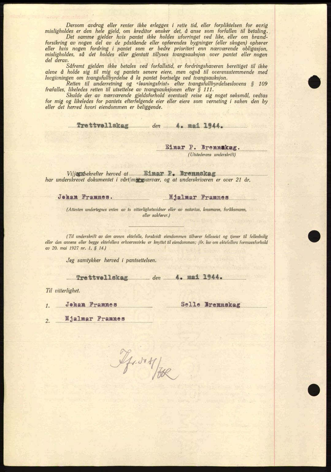 Nordmøre sorenskriveri, AV/SAT-A-4132/1/2/2Ca: Mortgage book no. B91, 1943-1944, Diary no: : 905/1944