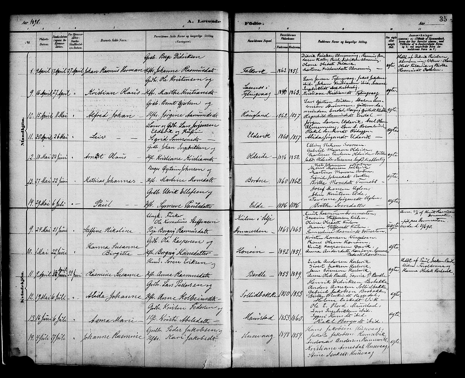 Davik sokneprestembete, AV/SAB-A-79701/H/Haa/Haad/L0001: Parish register (official) no. D 1, 1882-1900, p. 35