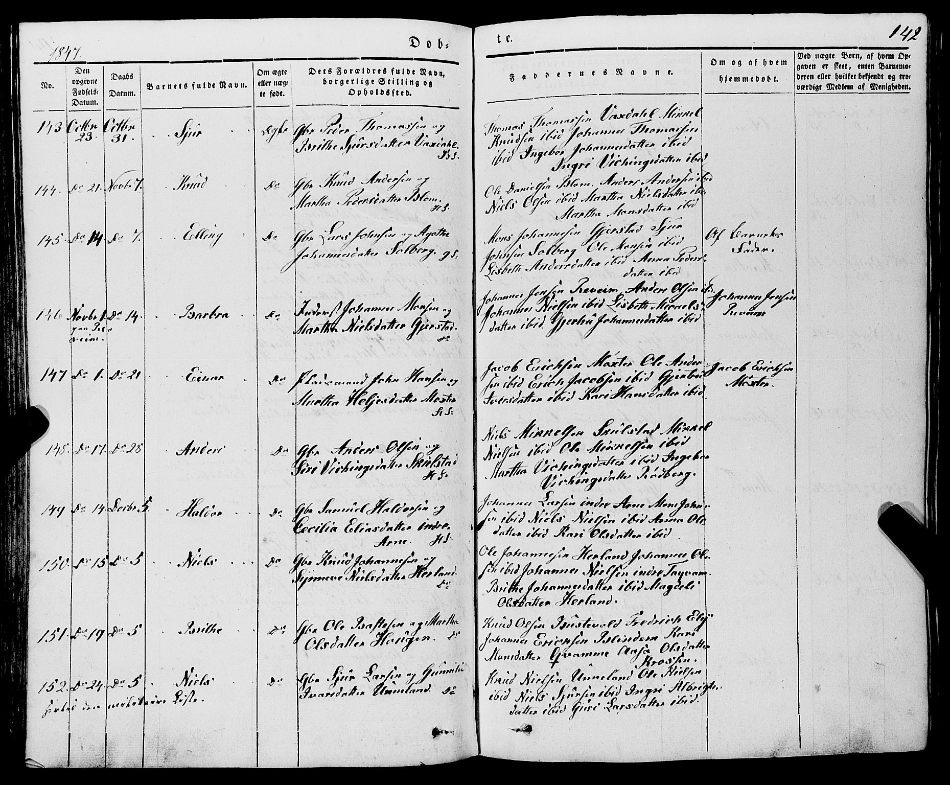 Haus sokneprestembete, SAB/A-75601/H/Haa: Parish register (official) no. A 15, 1838-1847, p. 142