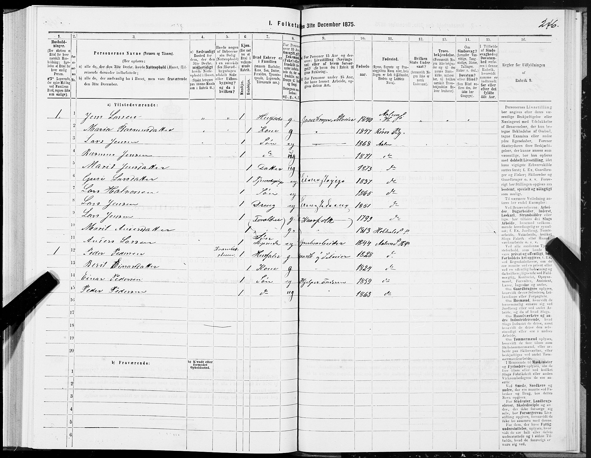 SAT, 1875 census for 1645P Haltdalen, 1875, p. 5246