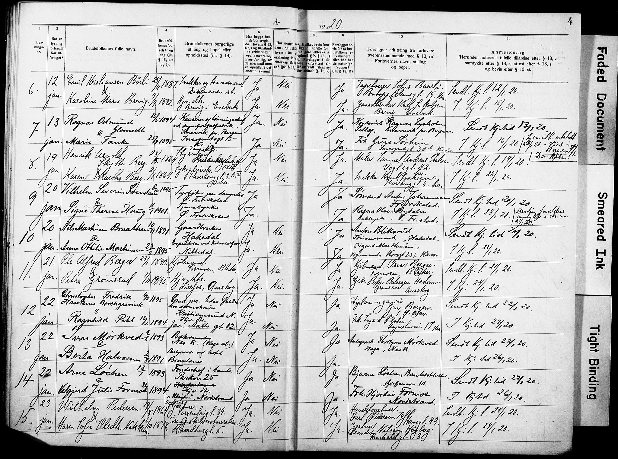 Oslo domkirke Kirkebøker, AV/SAO-A-10752/H/Ha/L0006: Banns register no. 6, 1919-1928, p. 4
