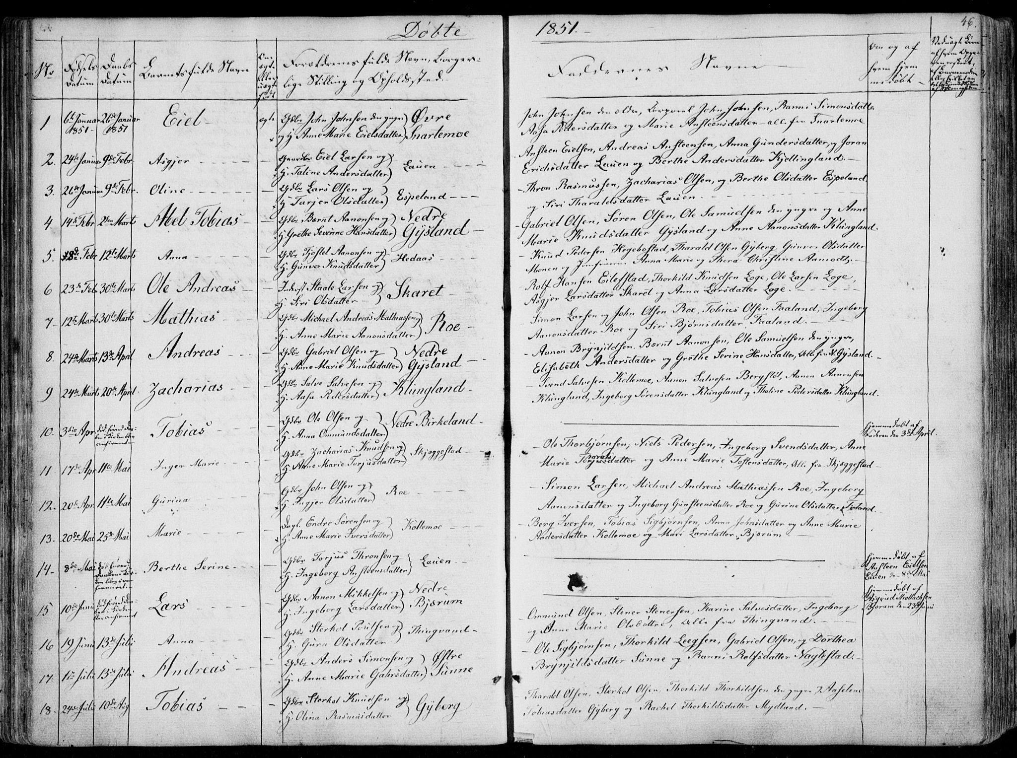 Hægebostad sokneprestkontor, AV/SAK-1111-0024/F/Fa/Faa/L0004: Parish register (official) no. A 4, 1834-1864, p. 46